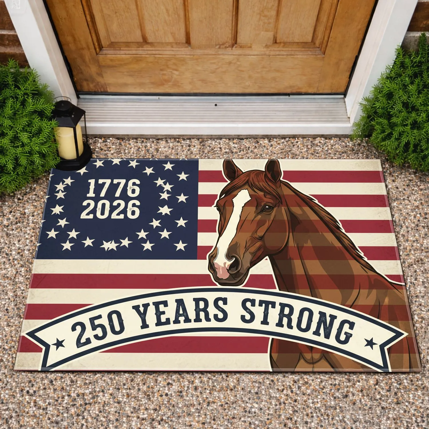 Majestic Horse American Flag 1776-2026 - USA 250 Years Strong Patriotic Yard Art Doormat - 1
