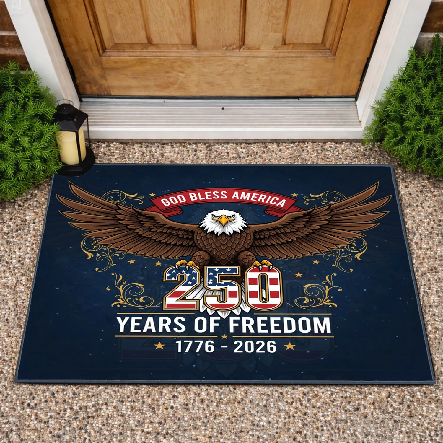 Bald Eagle American Flag 250 Emblem 1776-2026 - God Bless America Freedom Celebration Doormat - 1