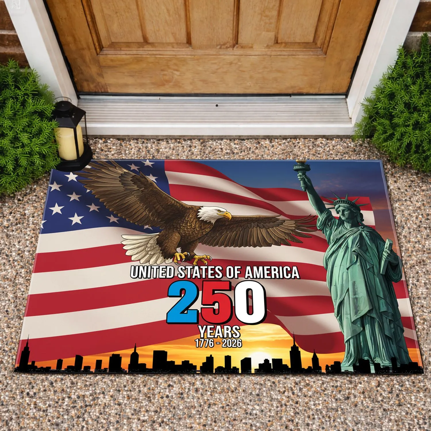 American Flag Bald Eagle Statue of Liberty 1776-2026 - USA 250th Anniversary Independence Day Doormat - 1