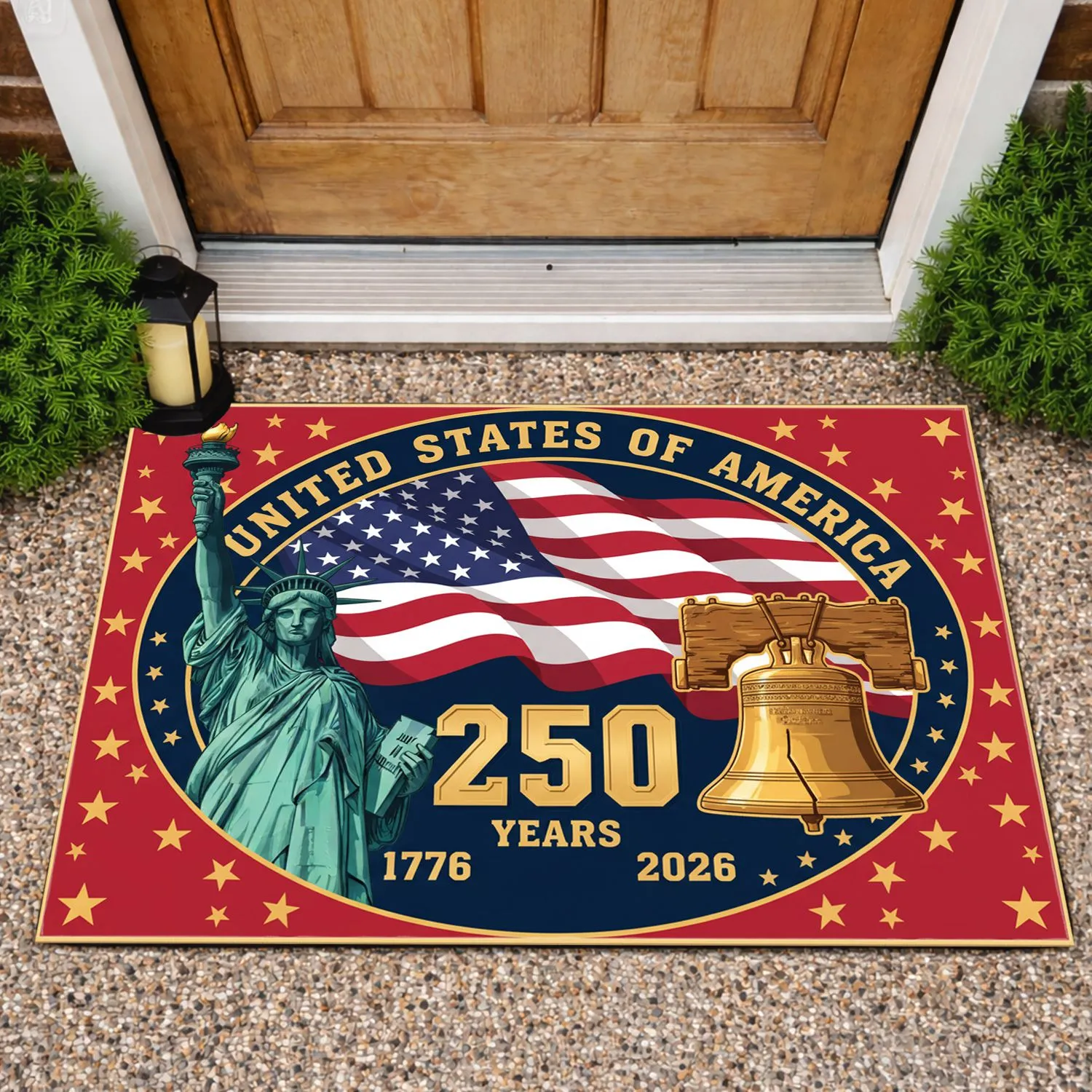 Statue of Liberty Liberty Bell American Flag 1776-2026 - USA 250th Anniversary Patriotic Doormat - 1