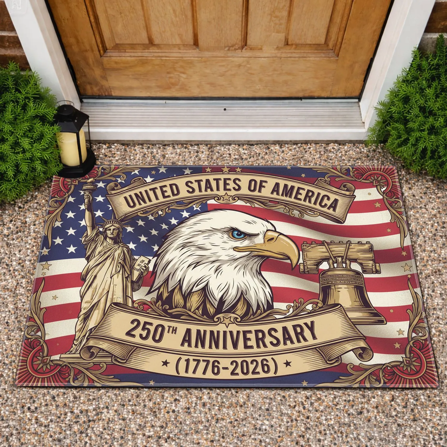 Bald Eagle American Flag Statue of Liberty Liberty Bell 1776-2026 - USA 250th Anniversary Celebration Doormat - 1