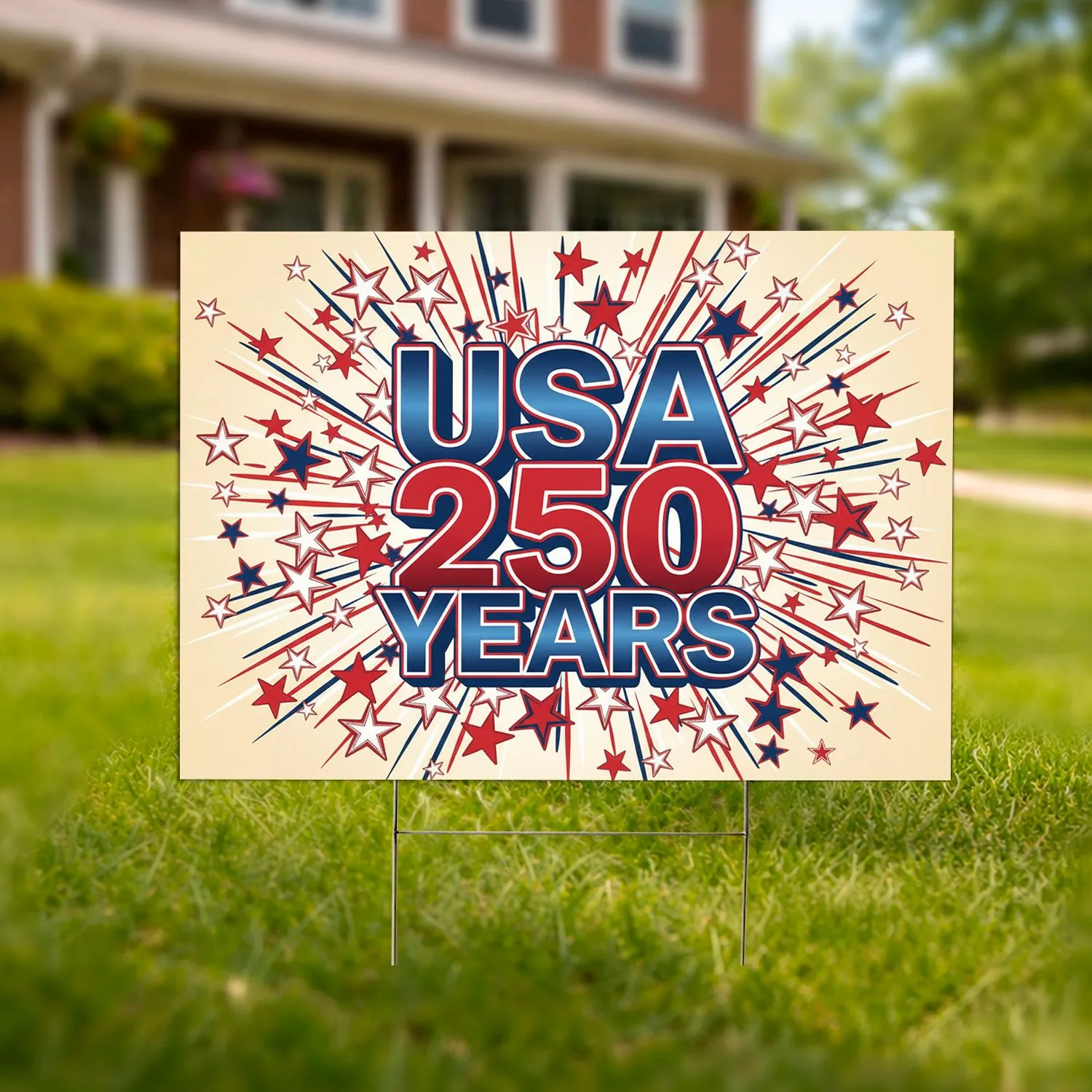 USA 250 Years Red White Blue Stars - America 250th Anniversary 1776-2026 Yard Sign - 1