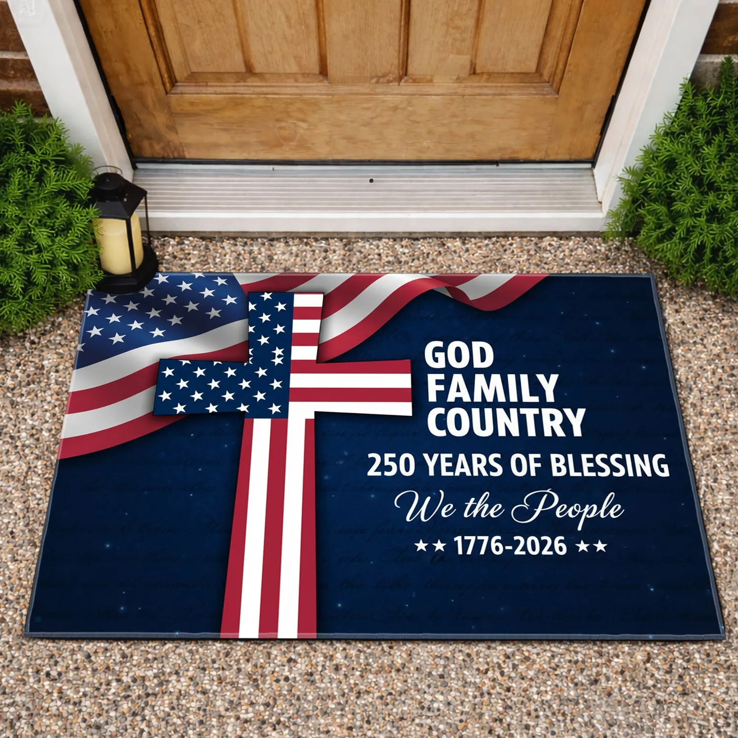American Flag Cross God Family Country - 250th Anniversary 1776-2026 We The People Doormat - 1