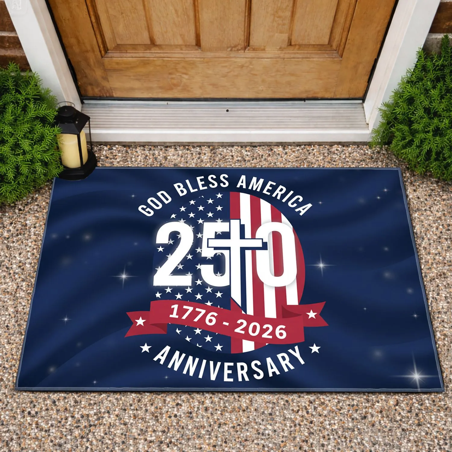God Bless America 250th Anniversary 1776-2026 Patriotic Flag Emblem for Veterans Doormat - 1