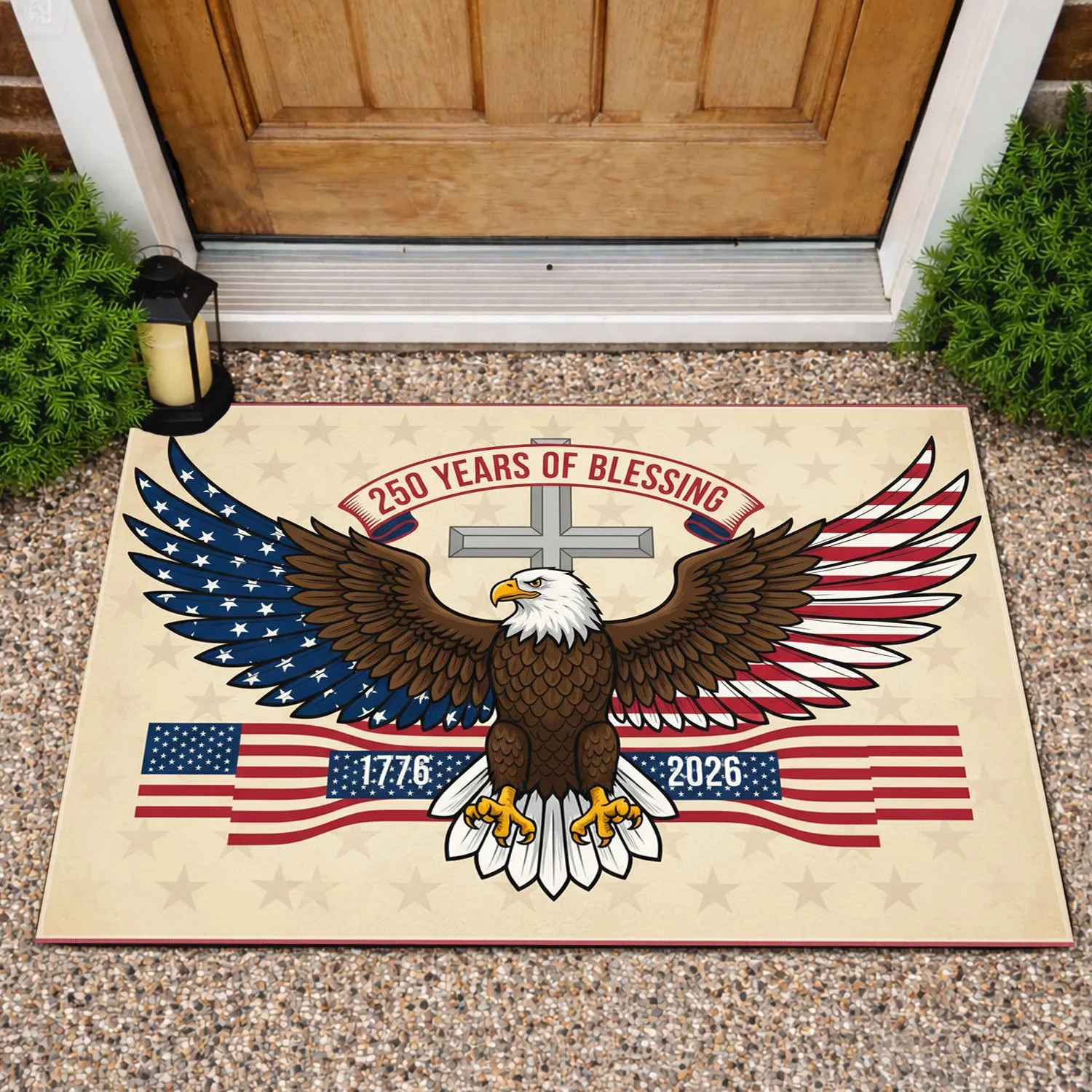 Bald Eagle American Flag 1776-2026 - USA 250 Years of Blessing Independence Day Cross Doormat - 1