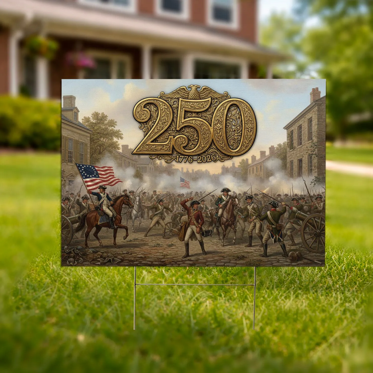 Colonial Battle Scene '250' Emblem 1776-2026 - USA 250th Anniversary Independence Day Yard Sign - 1