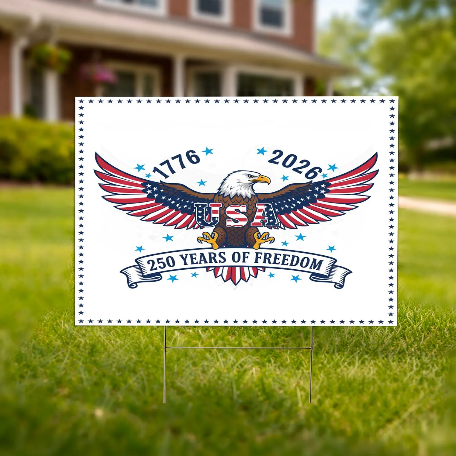 Patriotic Bald Eagle American Flag 1776-2026 - USA 250 Years of Freedom Anniversary Yard Sign - 1