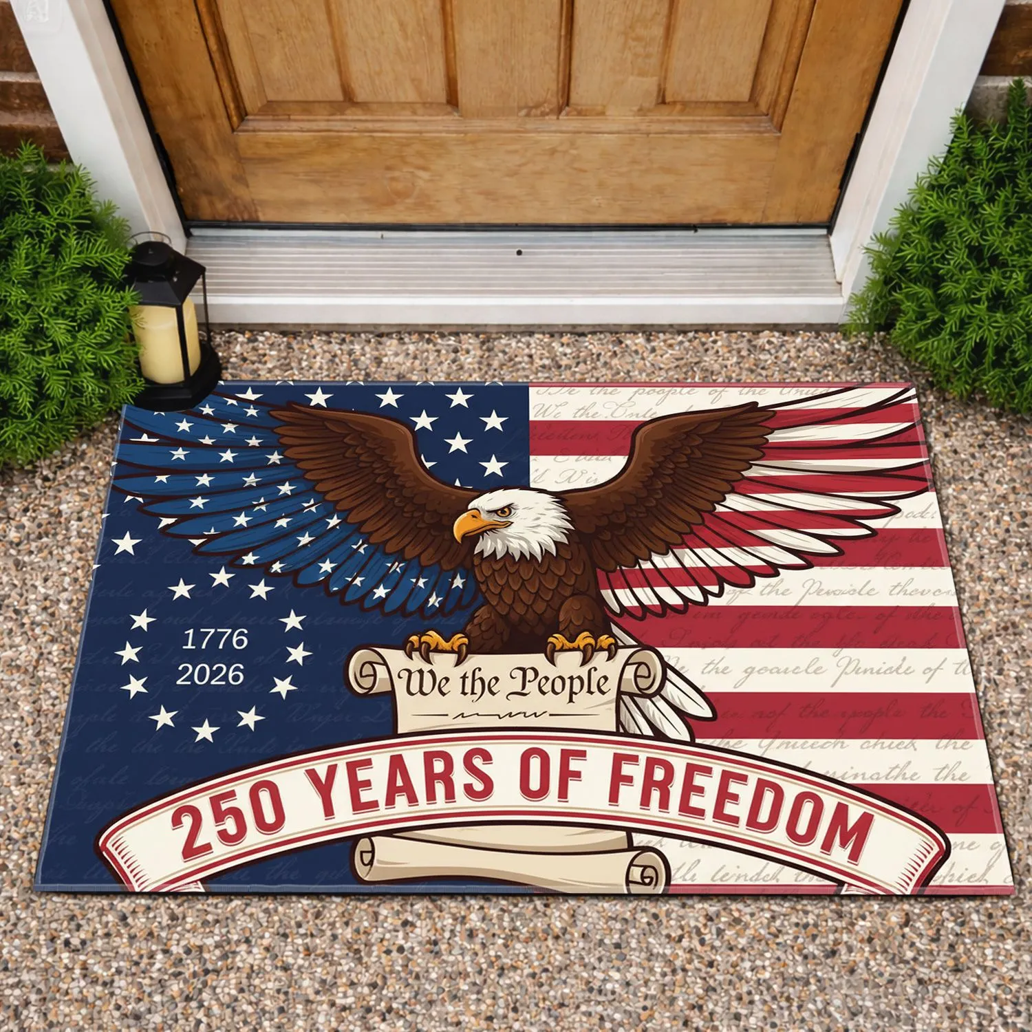 Bald Eagle American Flag 250 Years of Freedom - We The People 1776-2026 Anniversary Doormat - 1