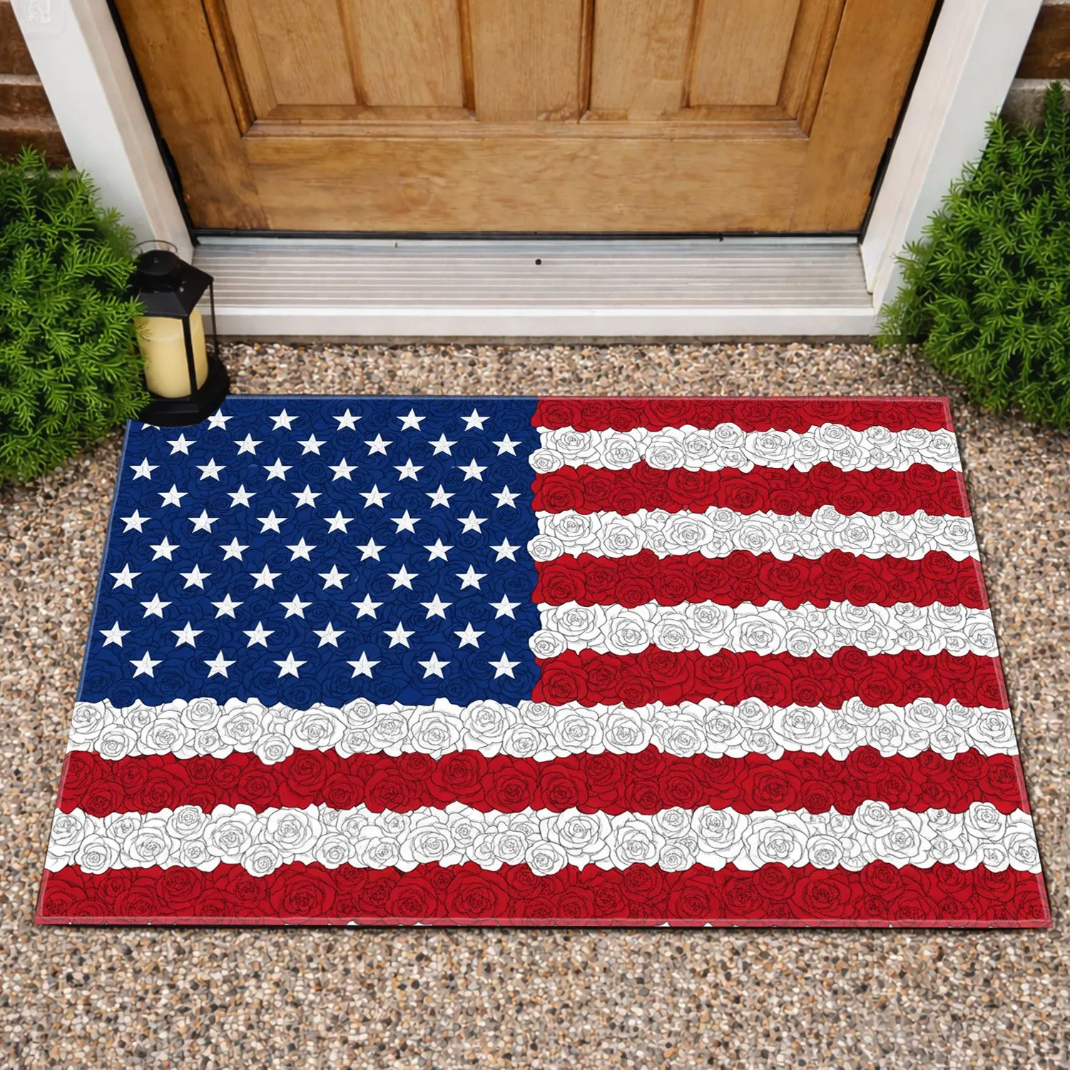 Textured American Flag Rose Blossoms 1776-2026 - USA 250th Anniversary Independence Day Doormat - 1