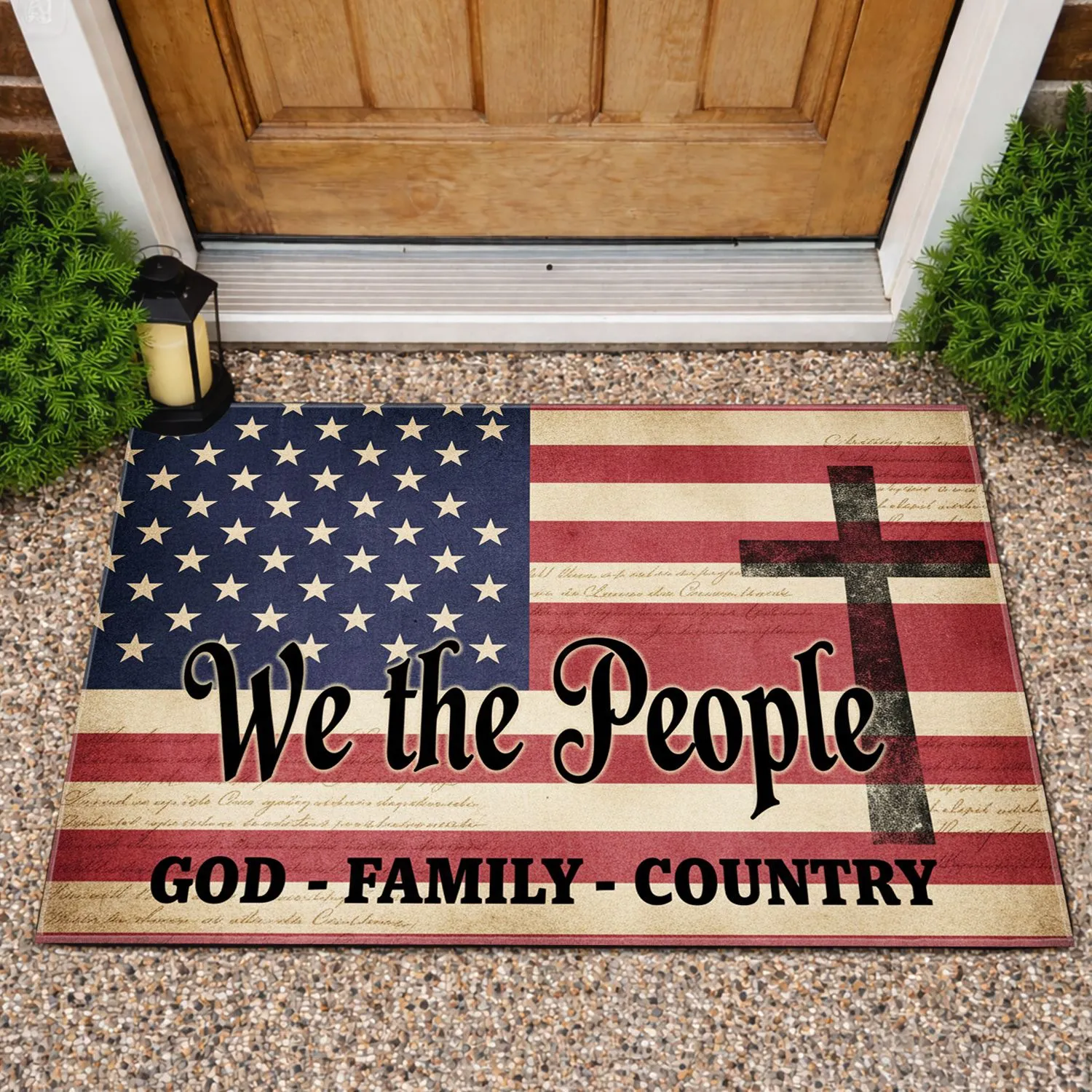 We The People Distressed Flag Cross 1776 - USA 250th Anniversary Gift for Veterans Doormat - 1