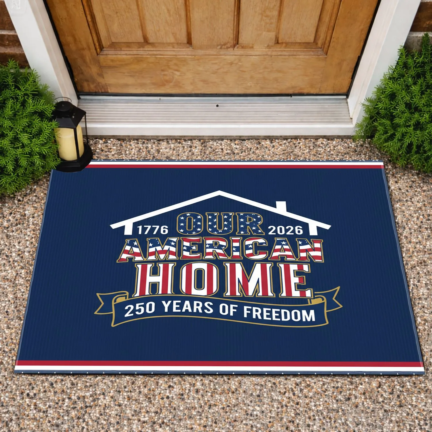 OUR AMERICAN HOME 1776-2026 House Roof - USA 250 Years of Freedom Anniversary For Veterans Doormat - 1