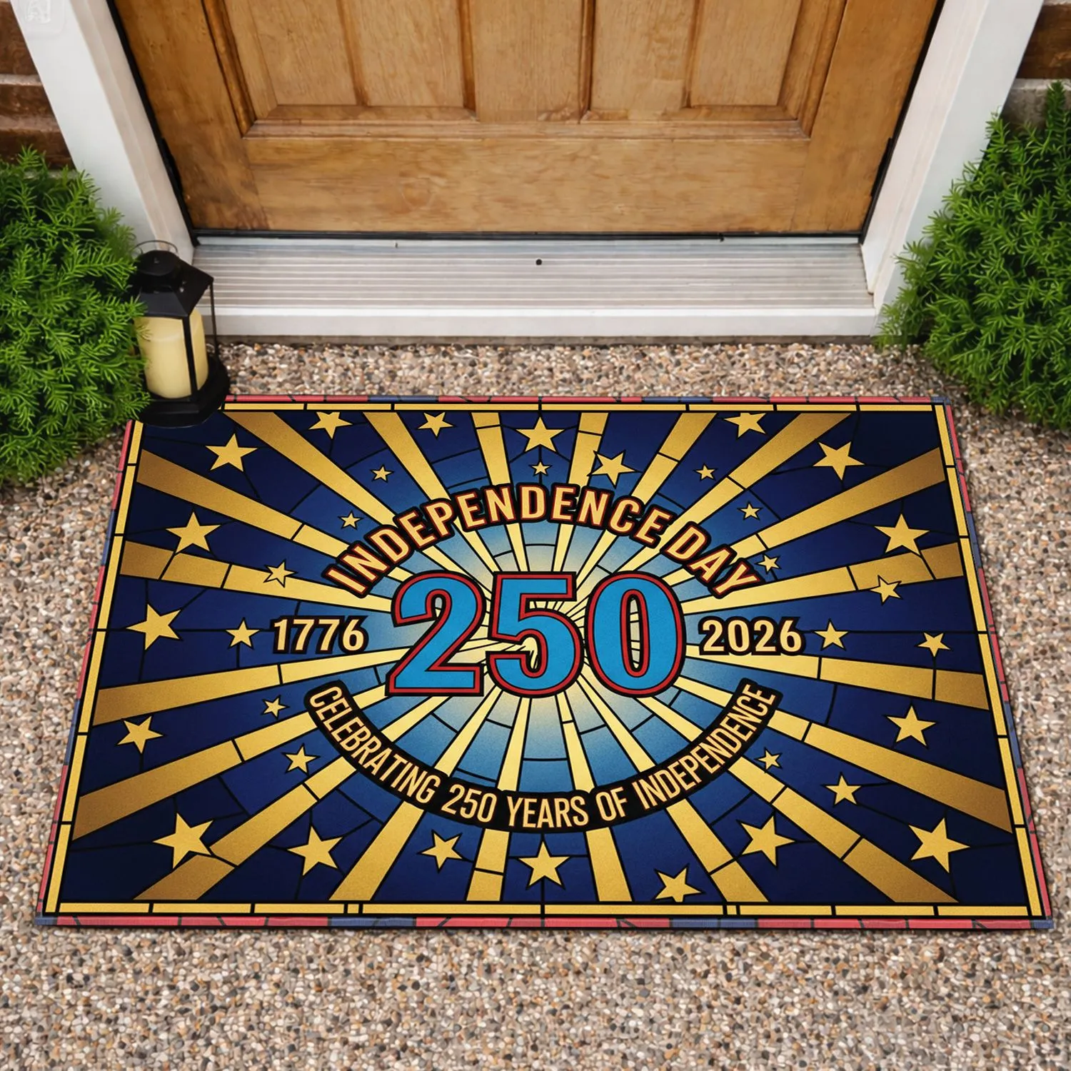 250th Anniversary Independence Day Stained Glass 1776-2026 Patriotic Americana Art Doormat - 1