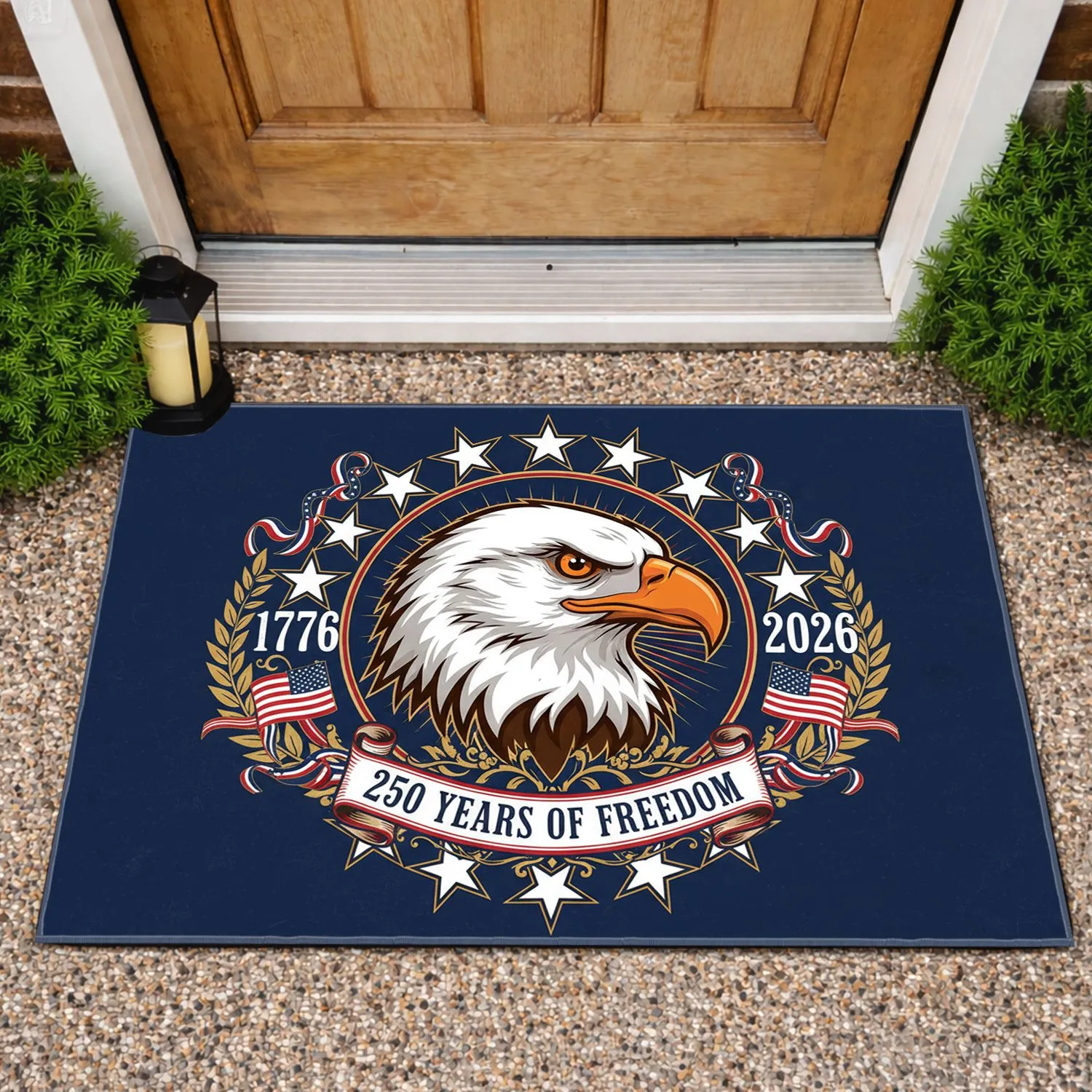 Bald Eagle American Flag Stars 1776-2026 - USA 250th Anniversary Commemoration Doormat - 1