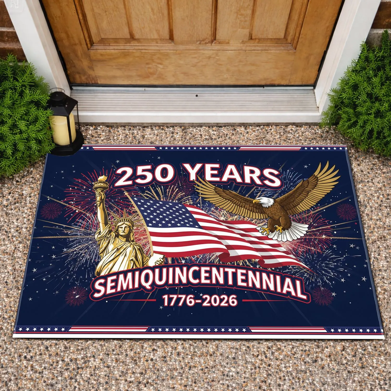 Statue of Liberty Bald Eagle American Flag 1776-2026 - USA 250th Anniversary Celebration Doormat - 1