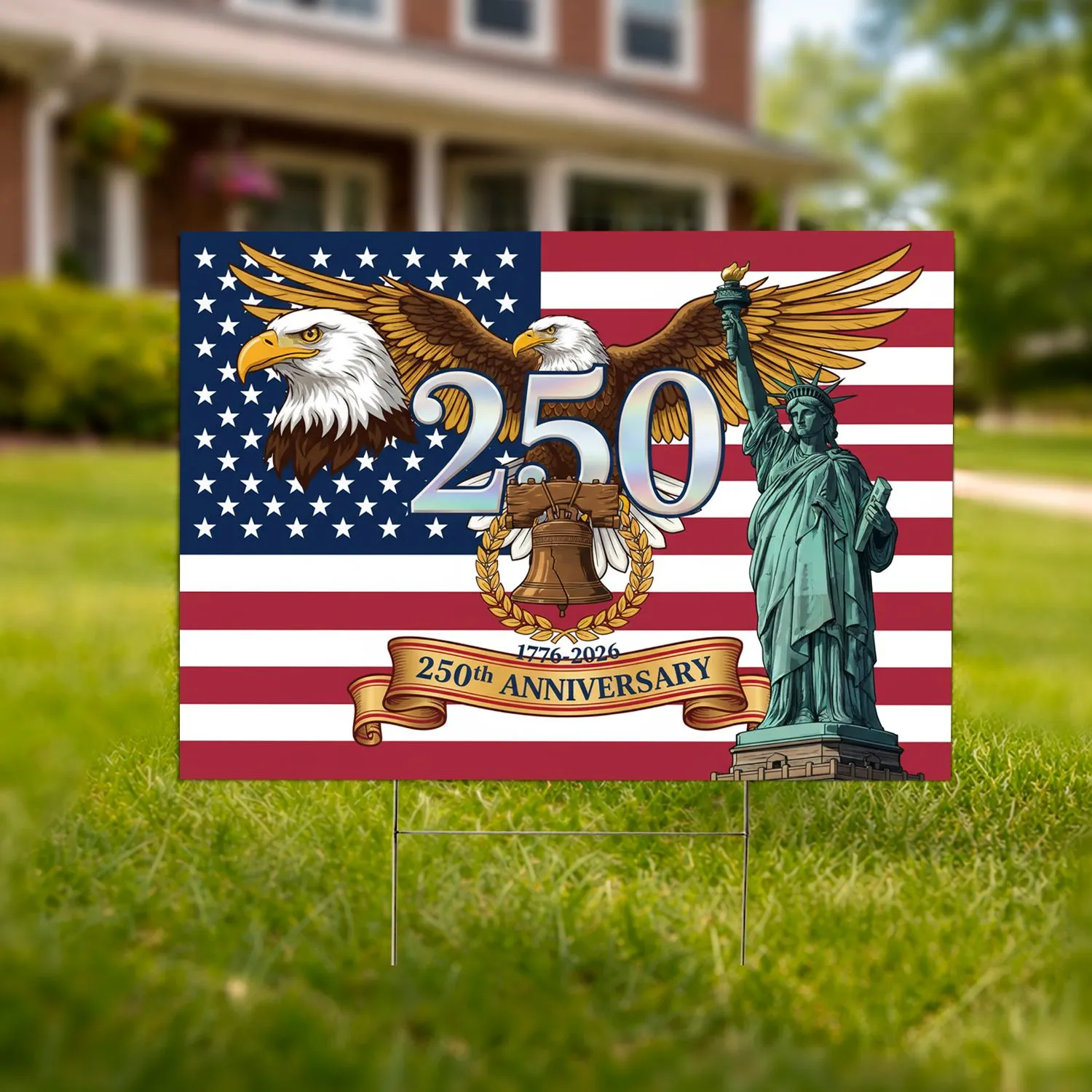 Bald Eagle Statue Liberty Flag 1776-2026 - USA 250th Anniversary Liberty Bell Yard Sign - 1
