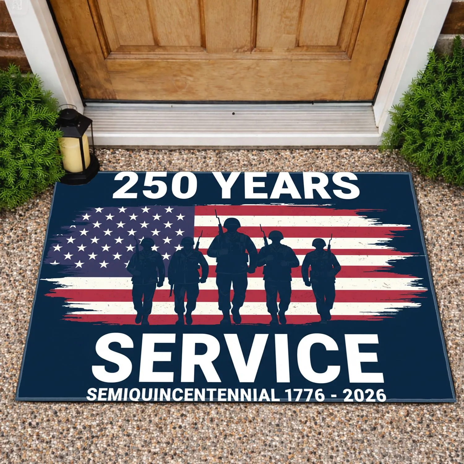 Distressed American Flag Military Soldiers 250 Years Service - USA 250th Anniversary 1776-2026 Doormat - 1