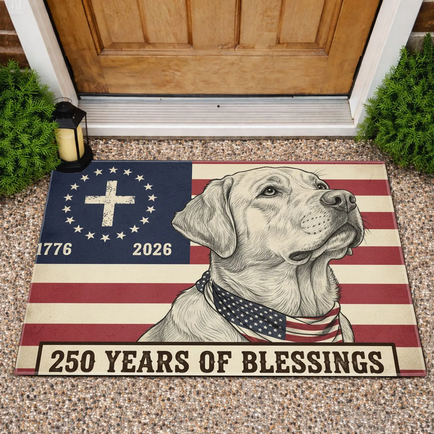 Patriotic Labrador Retriever Distressed American Flag 1776-2026 - USA 250th Anniversary Blessings Doormat - 1