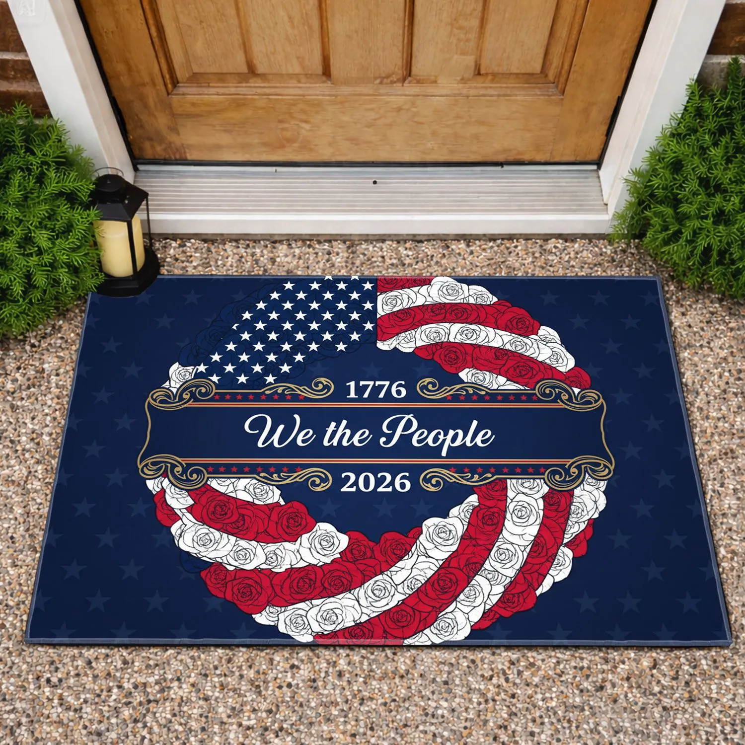 We The People Patriotic Wreath 1776-2026 - USA 250th Anniversary Independence Day Doormat - 1