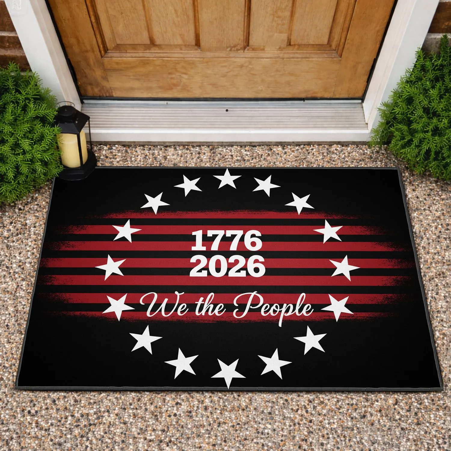 We the People 1776-2026 Thirteen Stars Distressed Stripes - American 250th Anniversary Doormat - 1