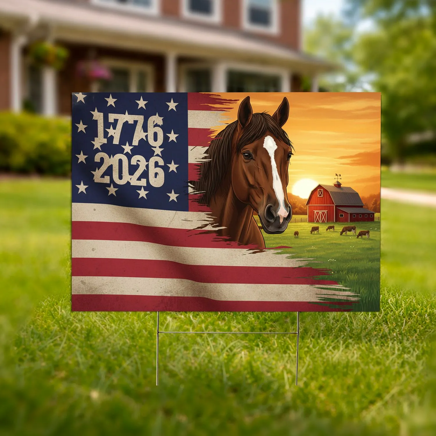 Betsy Ross Flag 1776-2026 Horse Barn - USA 250th Anniversary Independence Day Yard Sign - 1
