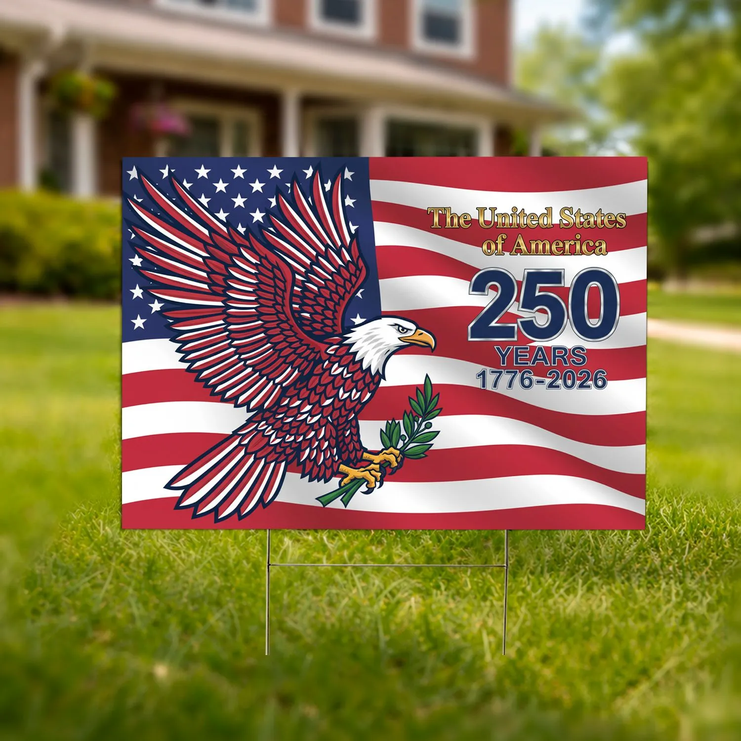 Bald Eagle American Flag 1776-2026 - USA 250th Anniversary Independence Day Gift Yard Sign - 1