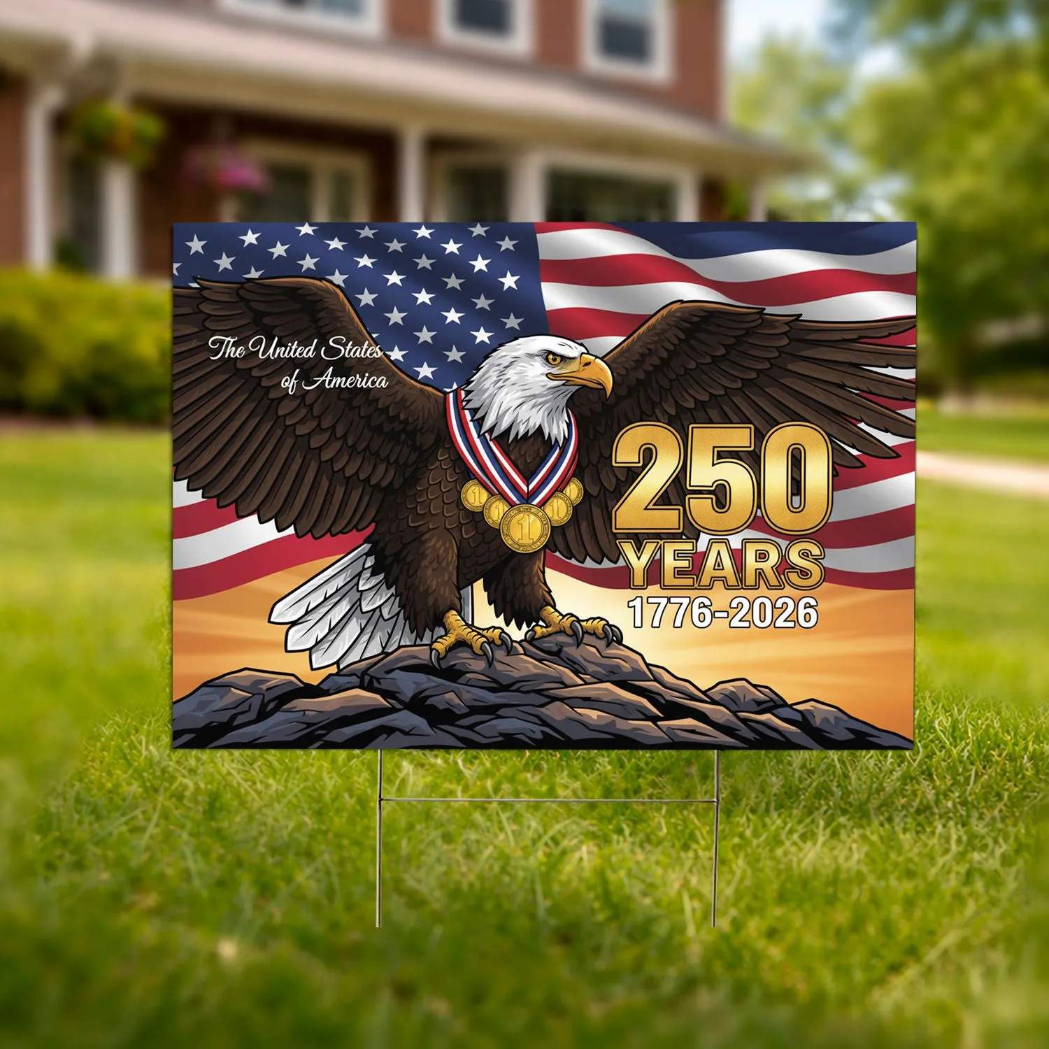 Bald Eagle American Flag 1776-2026 - USA 250th Anniversary Patriotic Gift for Veterans Yard Sign - 1