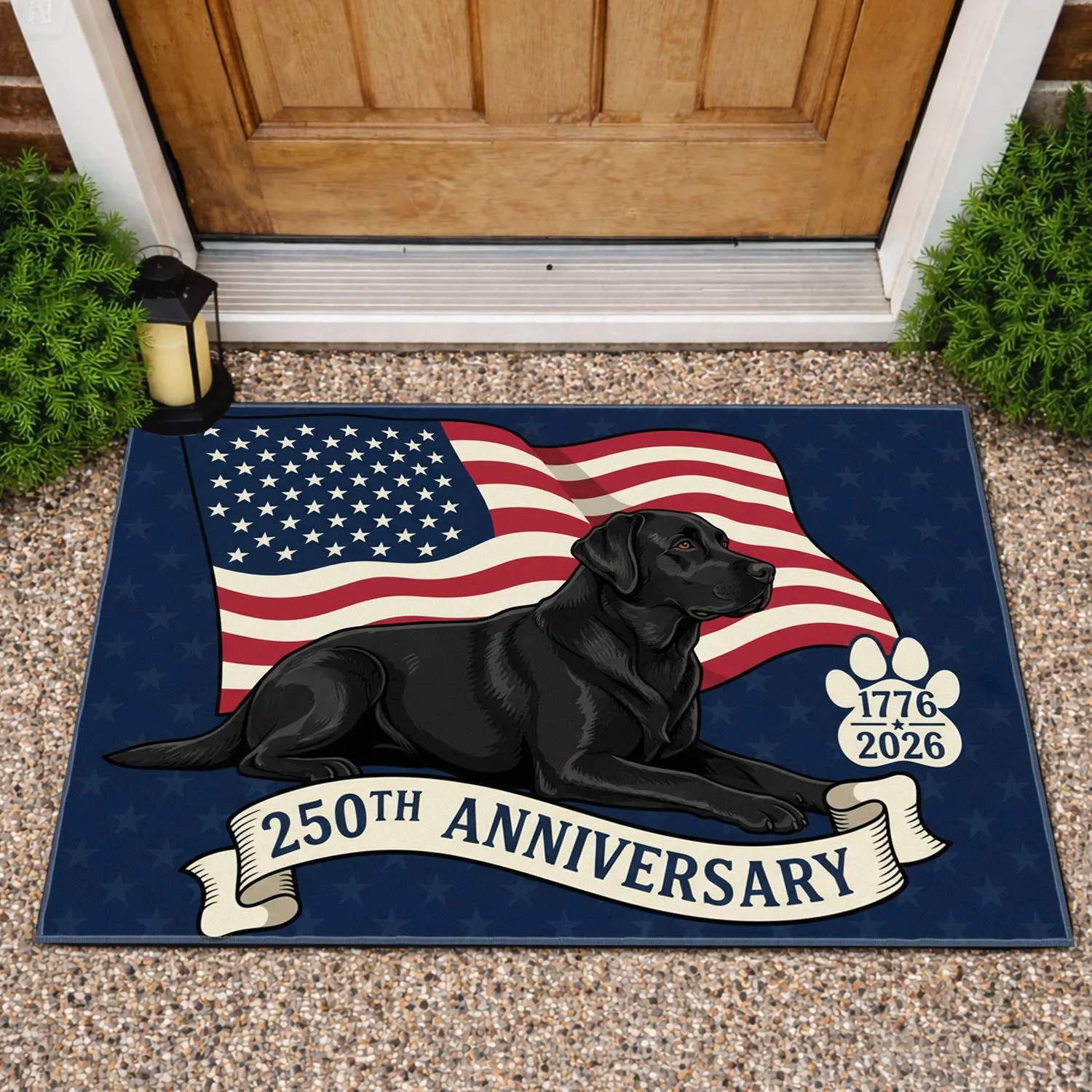Black Labrador American Flag 1776-2026 - USA 250th Anniversary Patriotic Heritage Dog Doormat - 1