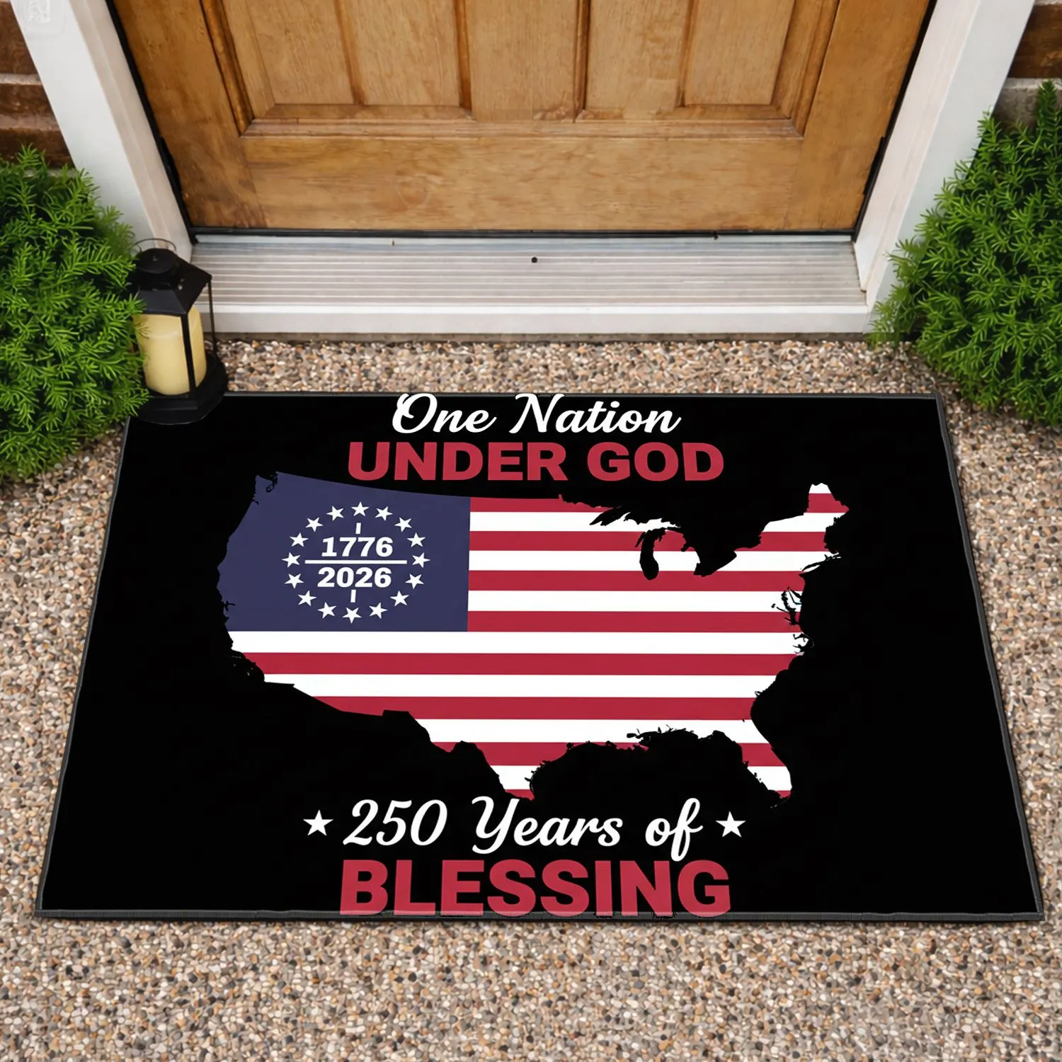 USA Map Flag 13 Stars One Nation Under God - 250th Anniversary 1776-2026 Blessing Doormat - 1