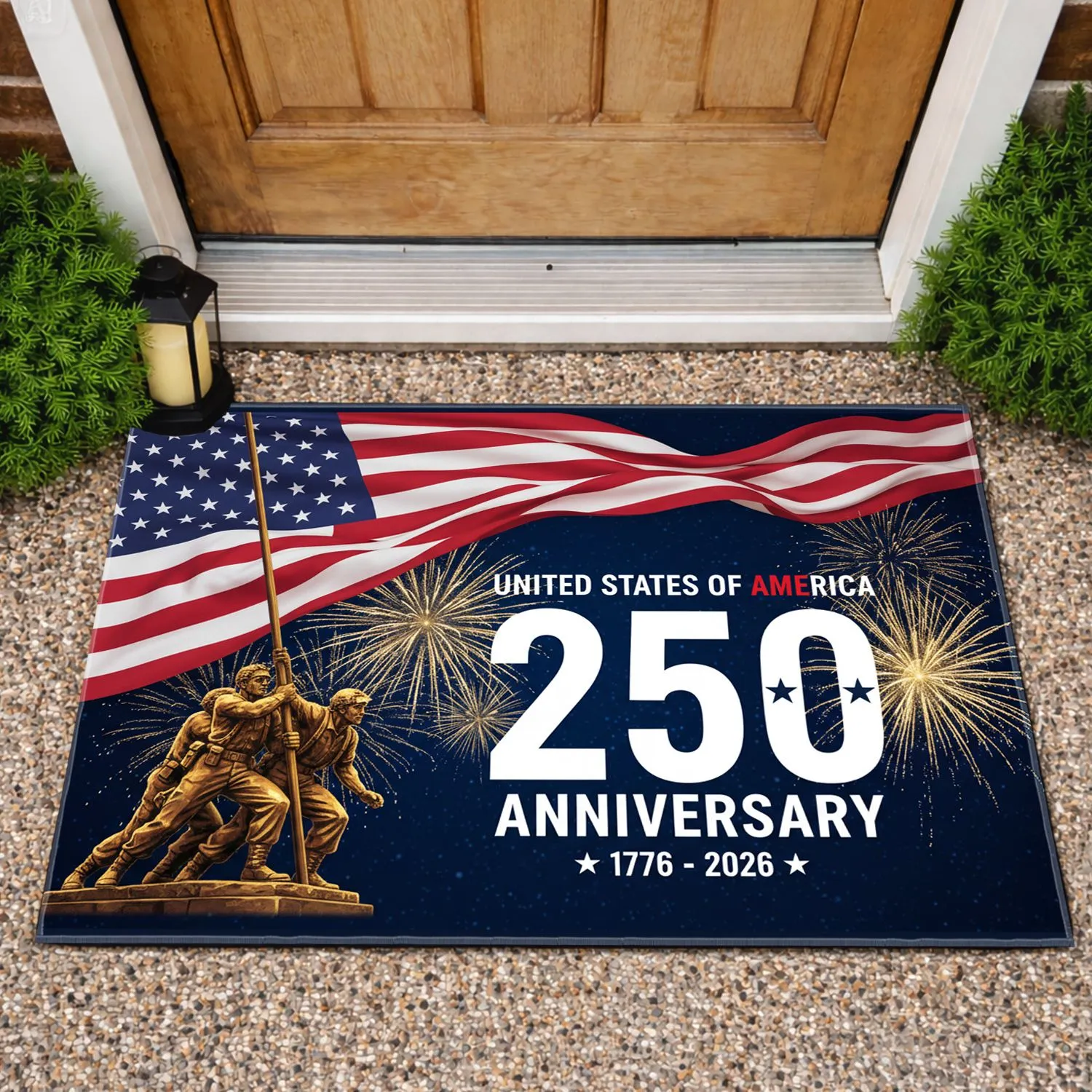 Iwo Jima Statue American Flag - USA 250th Anniversary 1776-2026 Patriotic Celebration Doormat - 1