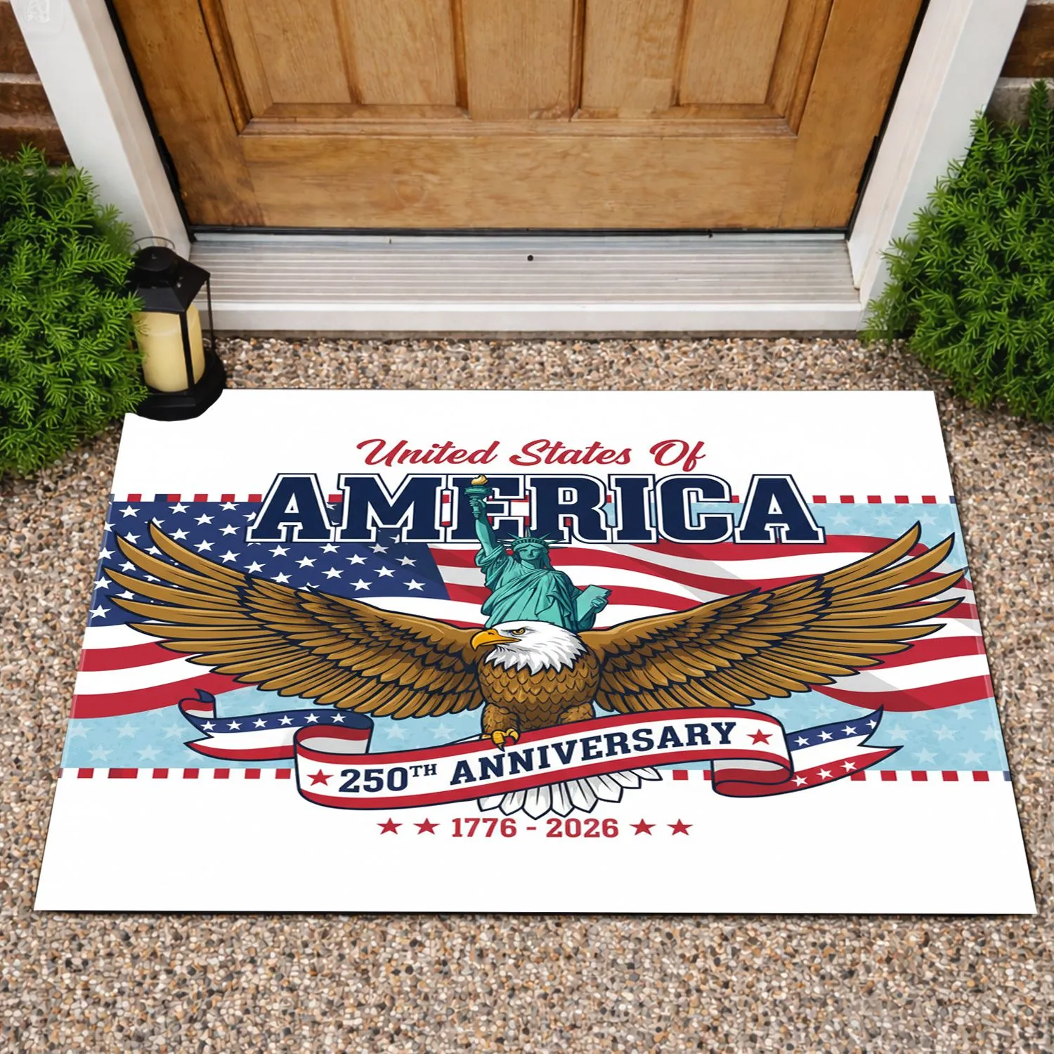 Bald Eagle American Flag Statue of Liberty 1776-2026 - USA 250th Anniversary for Veterans Doormat - 1