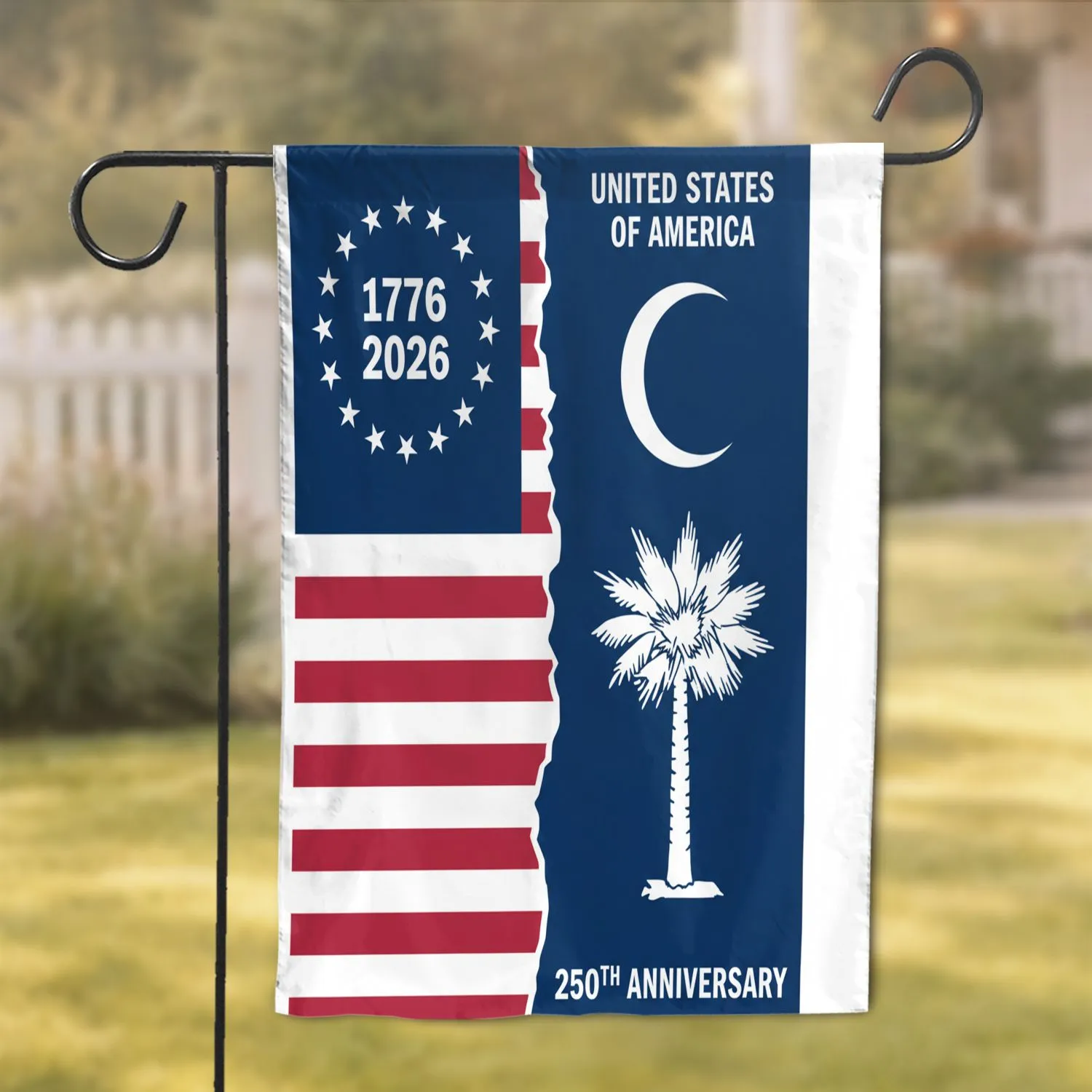 American Flag 1776-2026 Torn Palmetto Moon - USA 250th Anniversary Freedom Art Garden Flag - 1