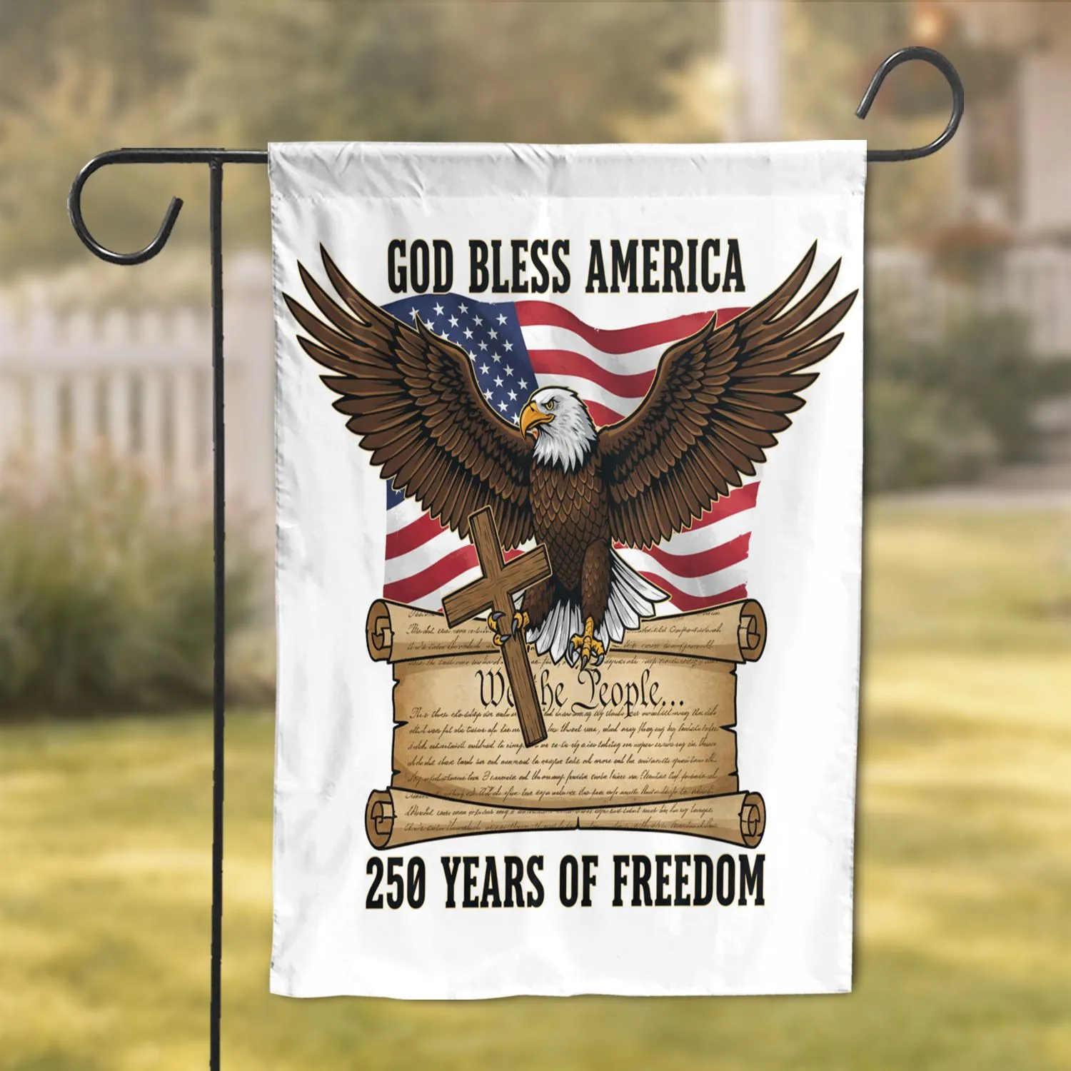 Bald Eagle Cross American Flag We The People - USA 250th Anniversary Independence Day Garden Flag - 1