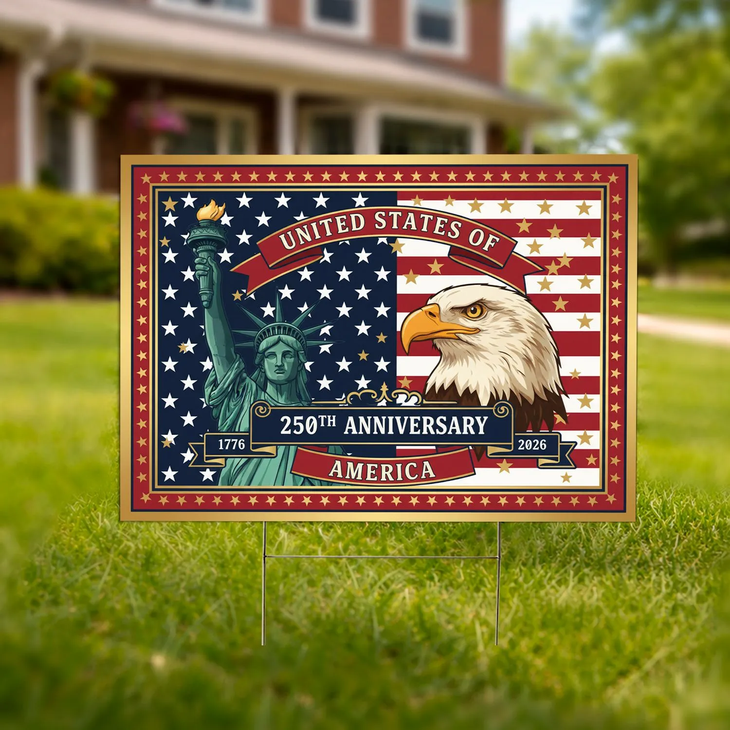 Statue of Liberty Bald Eagle Flag 1776-2026 - USA 250th Anniversary Freedom Celebration Yard Sign - 1