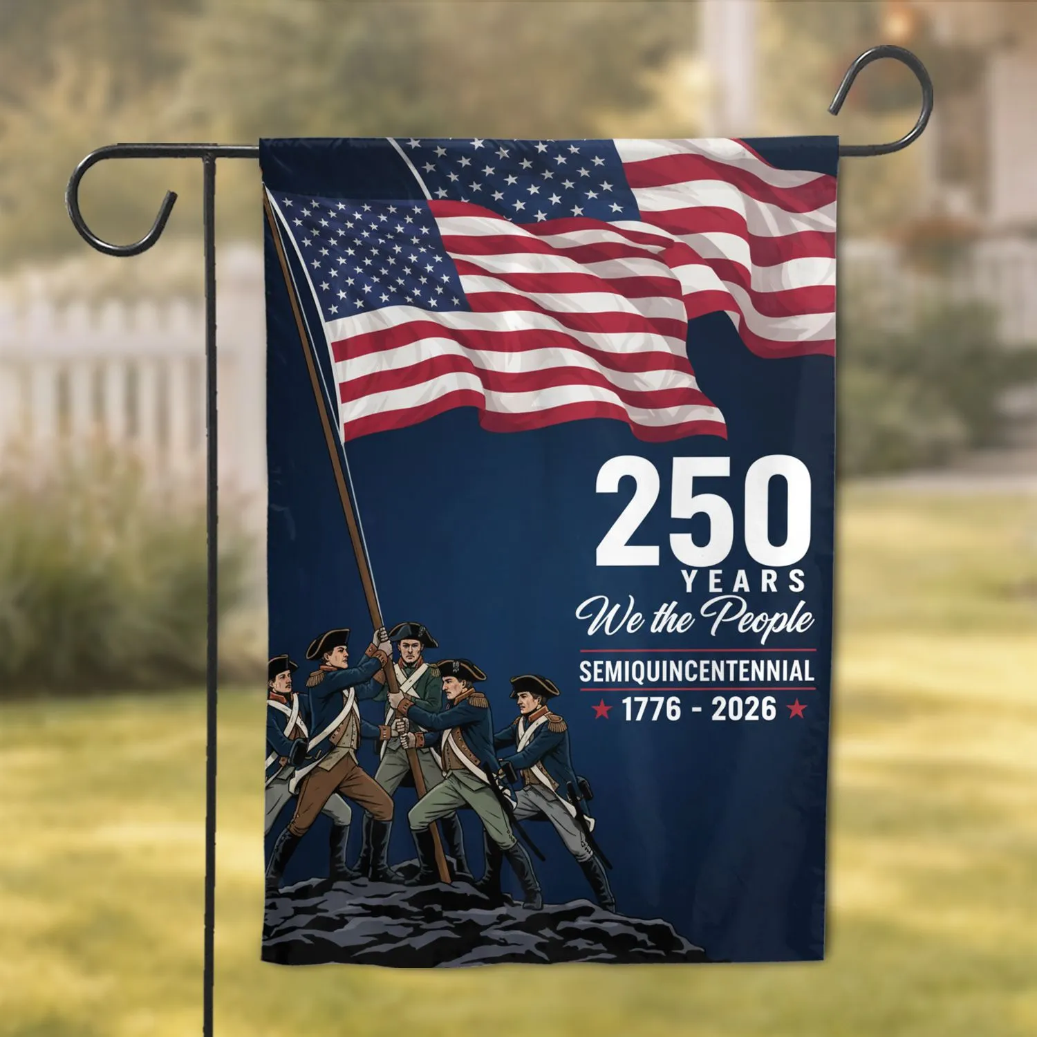 Five Soldiers Flag Raising American Flag Patriotic - USA 250th Anniversary 1776-2026 We The People Garden Flag - 1