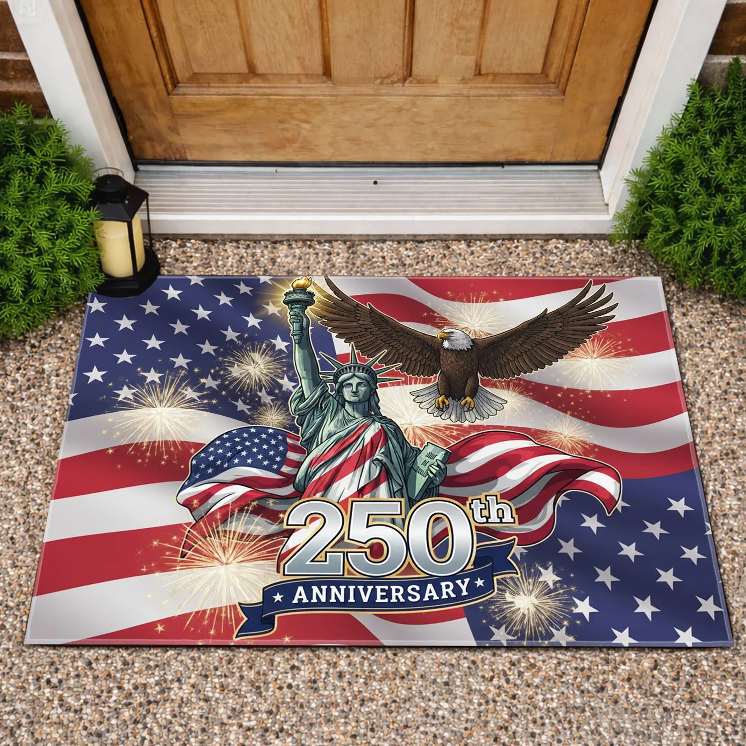 Statue of Liberty Bald Eagle American Flag 1776-2026 - USA 250th Anniversary Independence Day Doormat - 1
