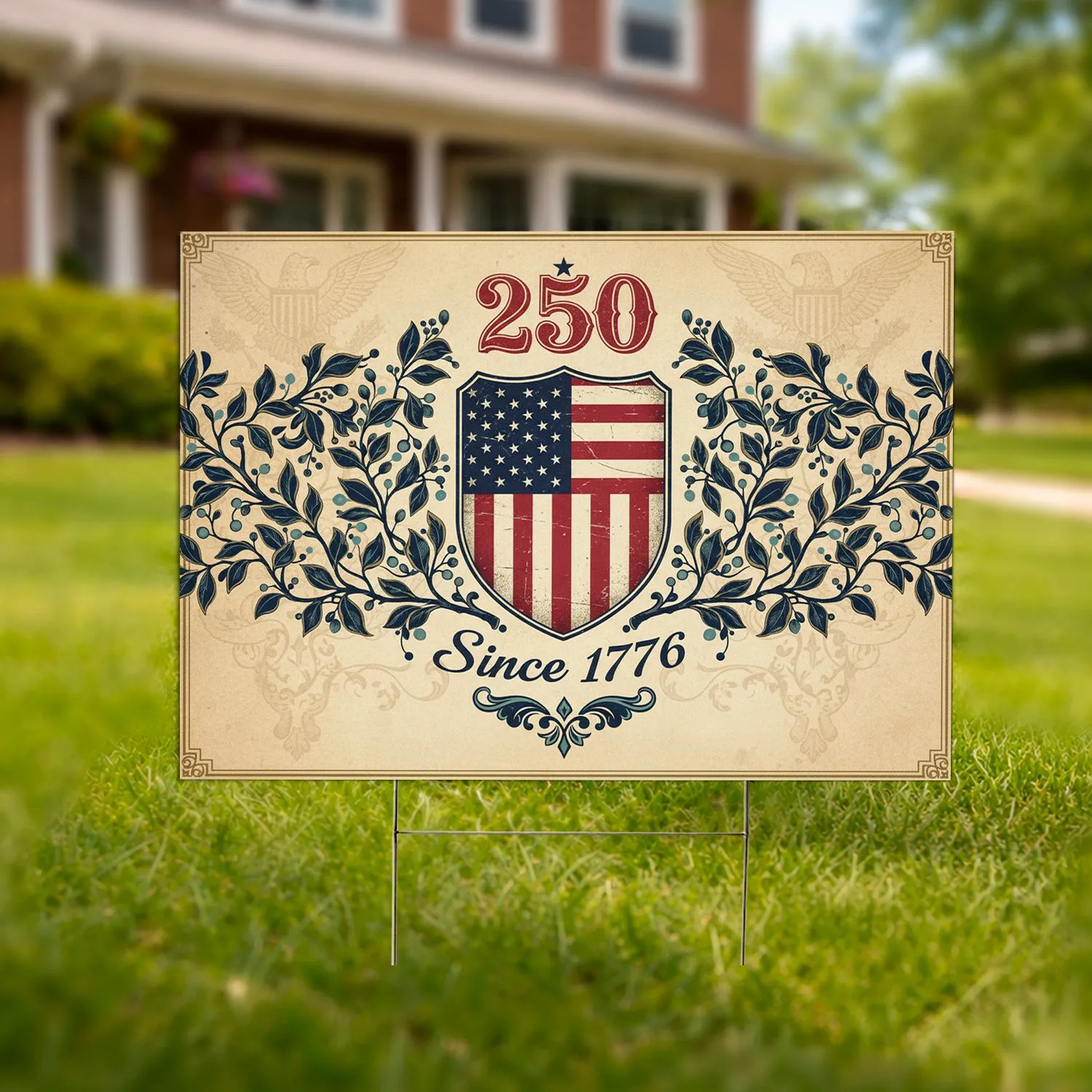 American Flag Shield 250 Since 1776 Wreath - USA 250th Anniversary Patriotic Gift Yard Sign - 1