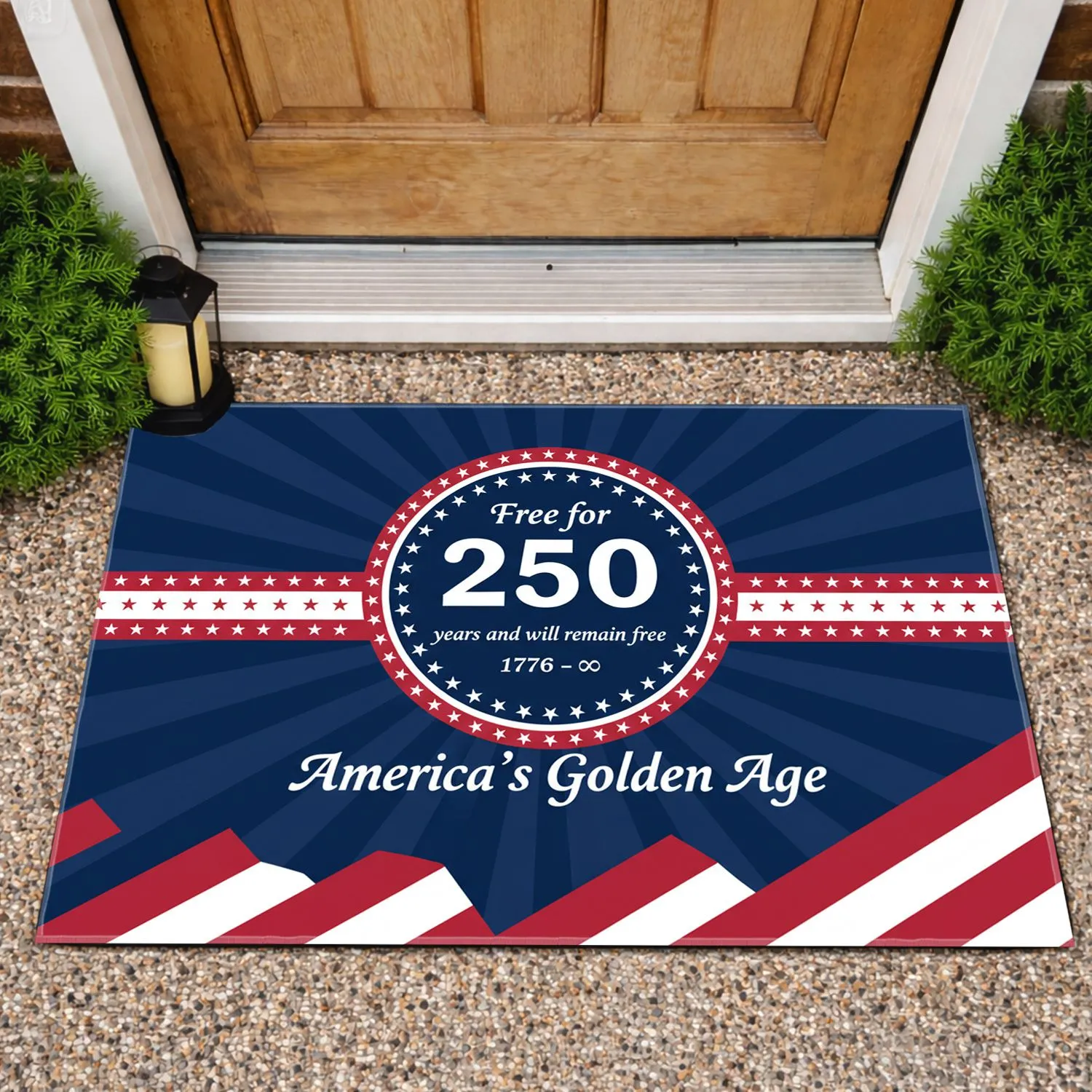 USA 250th Anniversary 1776-2026 - 'Free for 250 Years' Patriotic Golden Age Flag Art Doormat - 1