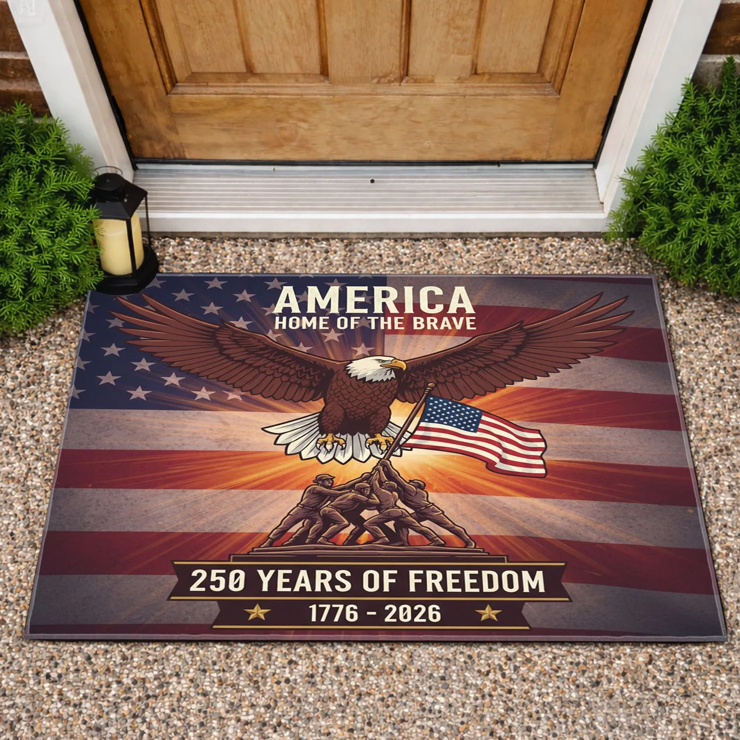 Bald Eagle Iwo Jima American Flag - USA 250th Anniversary 1776-2026 Veteran Gift Doormat - 1