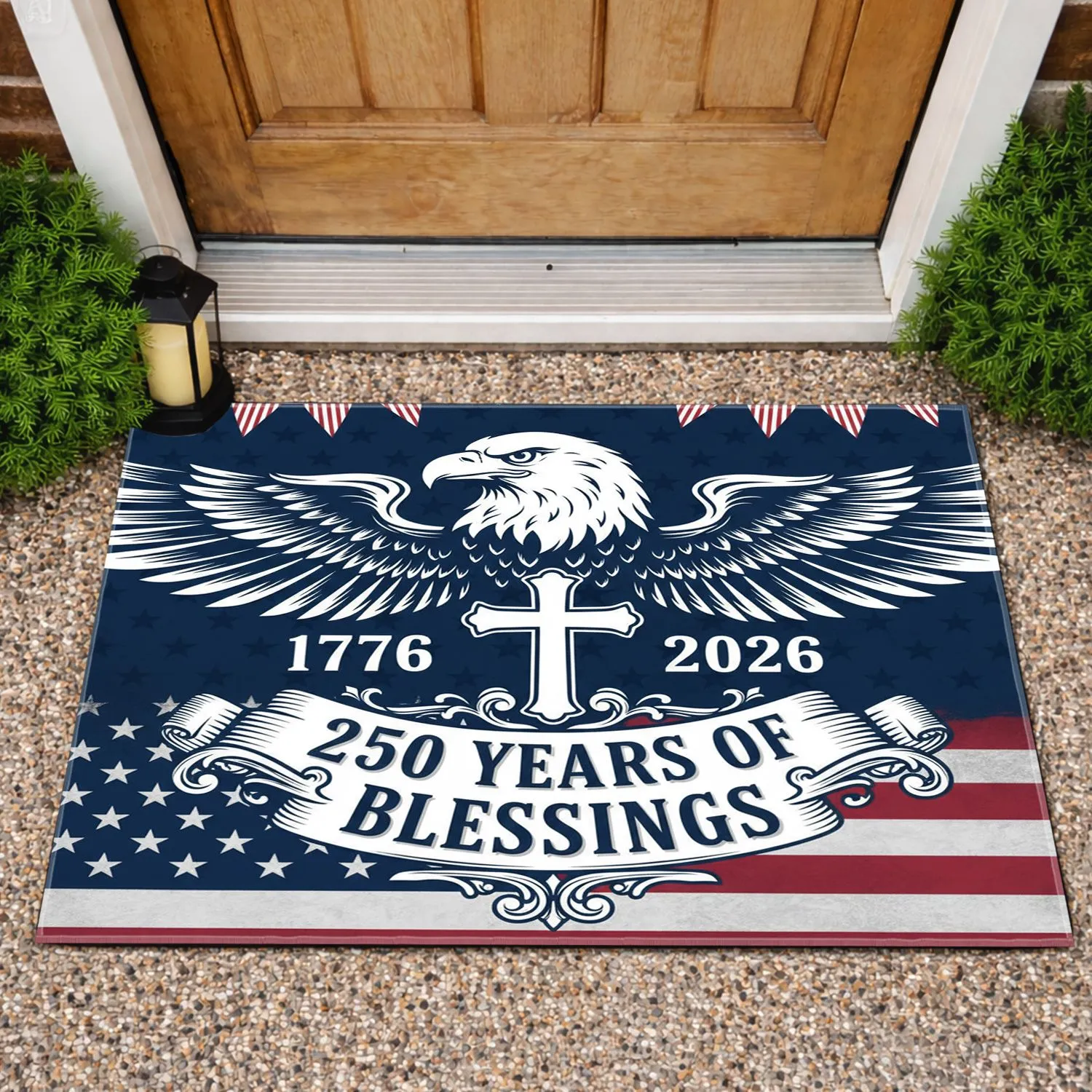 Bald Eagle Christian Cross 1776-2026 - USA 250th Anniversary American Flag Design Doormat - 1