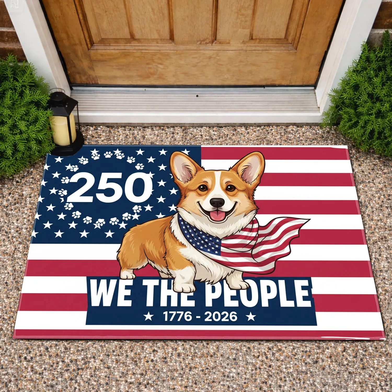 Corgi Dog American Flag We The People 1776-2026 - USA 250th Anniversary Patriotic Art Doormat - 1