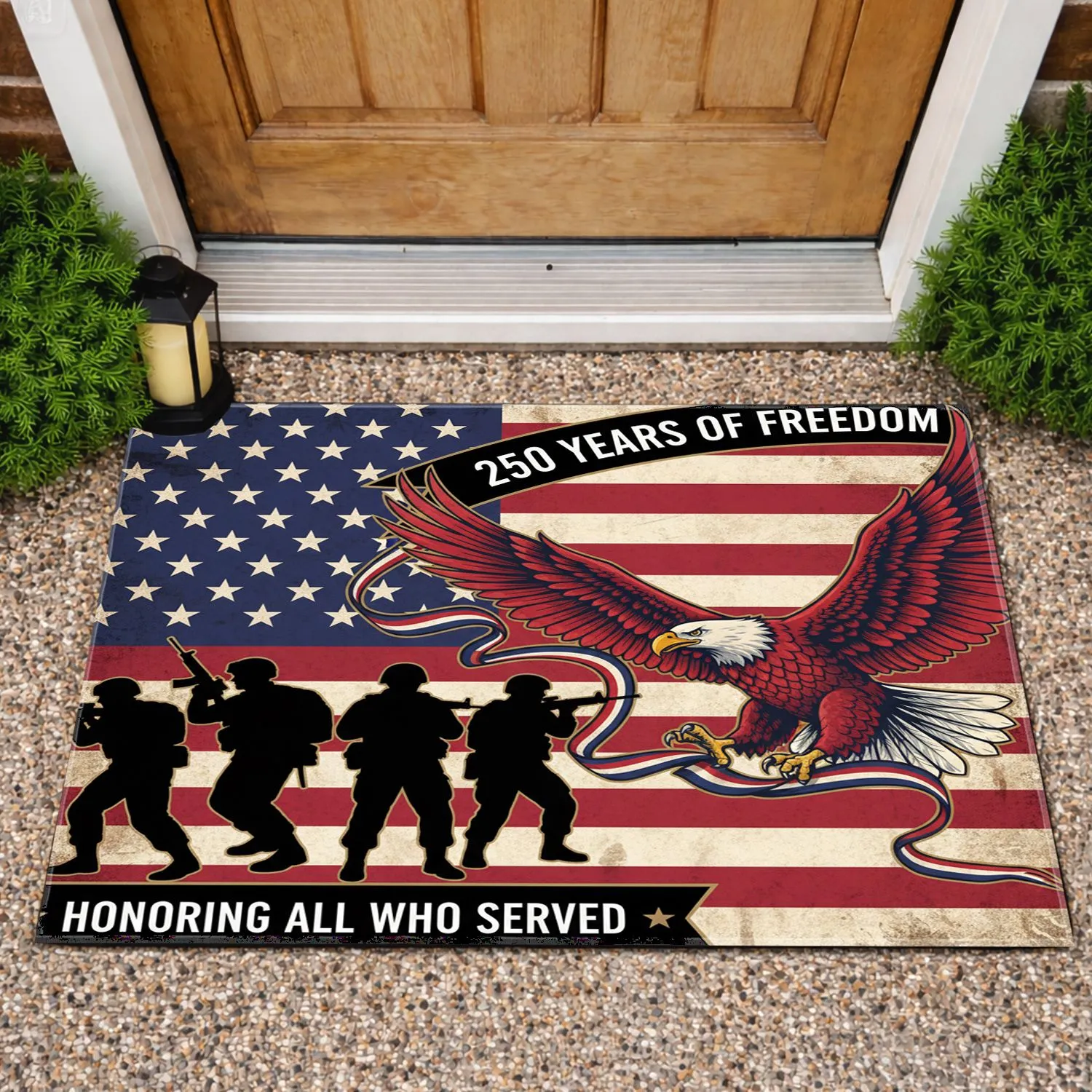 Bald Eagle American Flag Soldiers 1776-2026 - USA 250th Anniversary Independence Day Doormat - 1