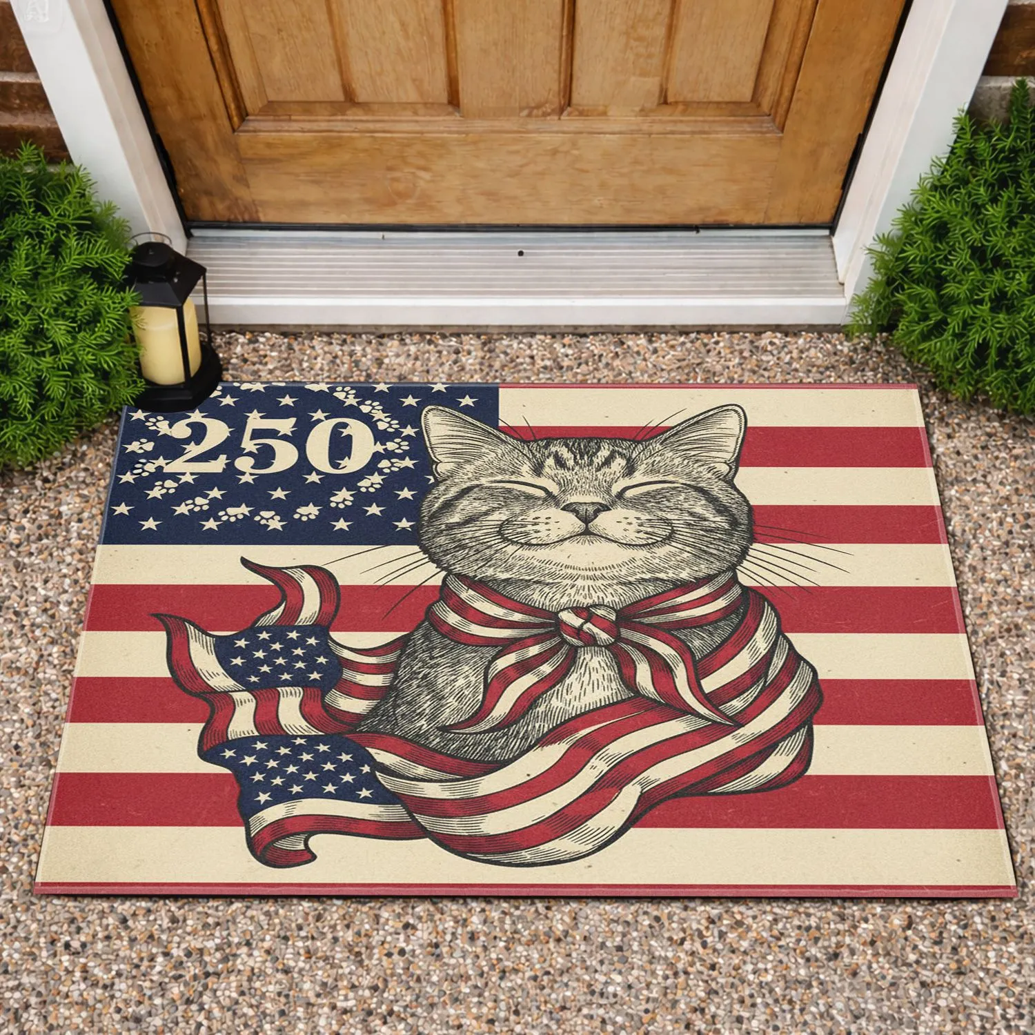 Patriotic Cat American Flag 250th Anniversary Paw Print 1776-2026 - Cat Lover Gift Doormat - 1