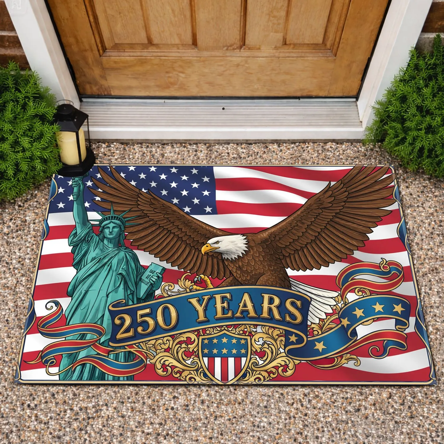 Statue of Liberty Bald Eagle Patriotic American Flag - USA 250th Anniversary (1776-2026) Doormat - 1