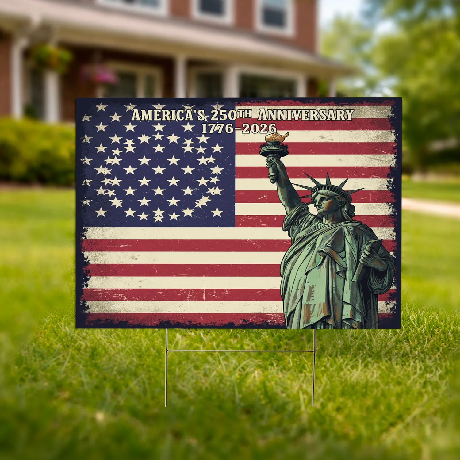 Statue of Liberty Distressed Flag 1776-2026 - USA 250th Anniversary Patriotic Gift for Veterans Yard Sign - 1