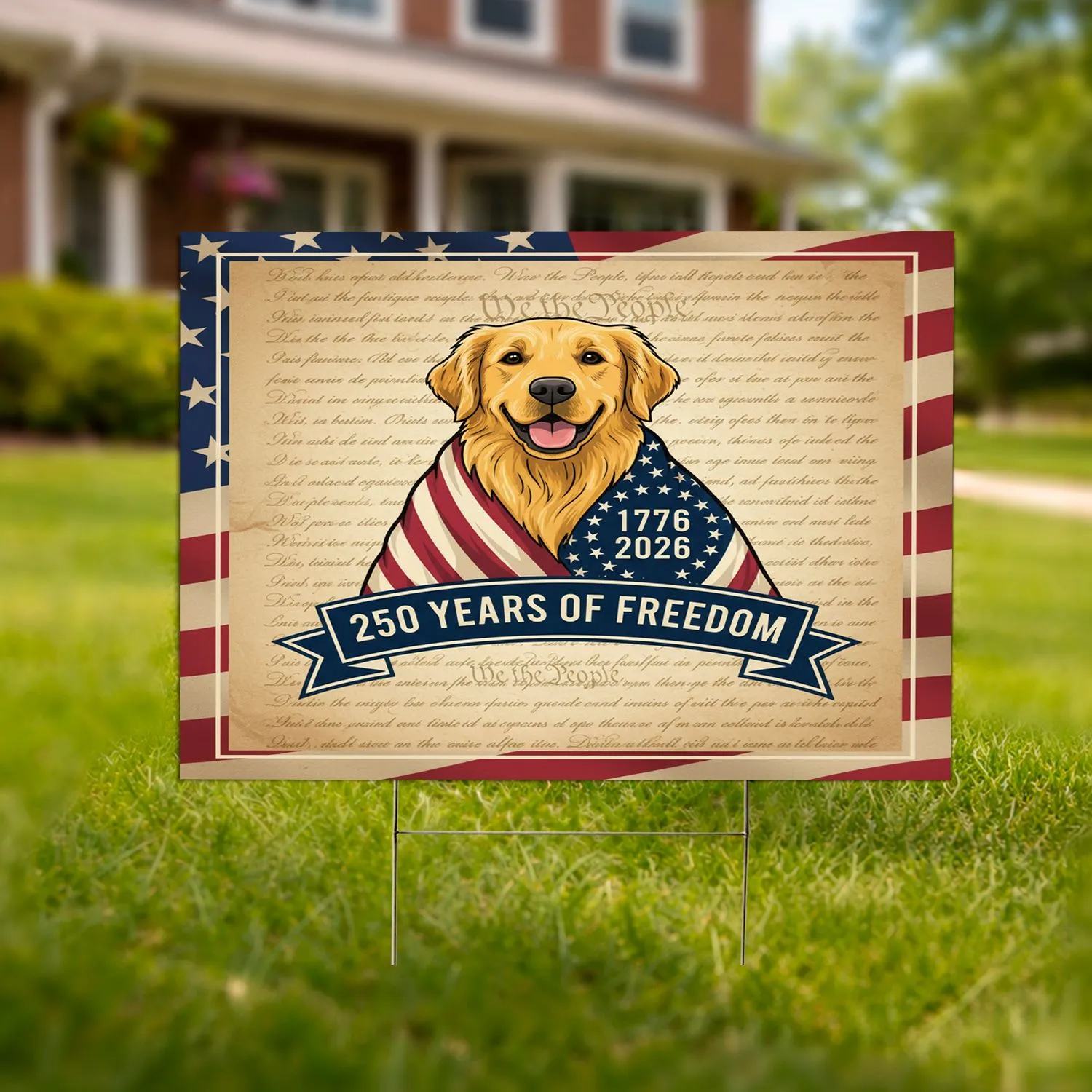 Golden Retriever American Flag 1776-2026 - USA 250th Anniversary We The People Yard Sign - 1