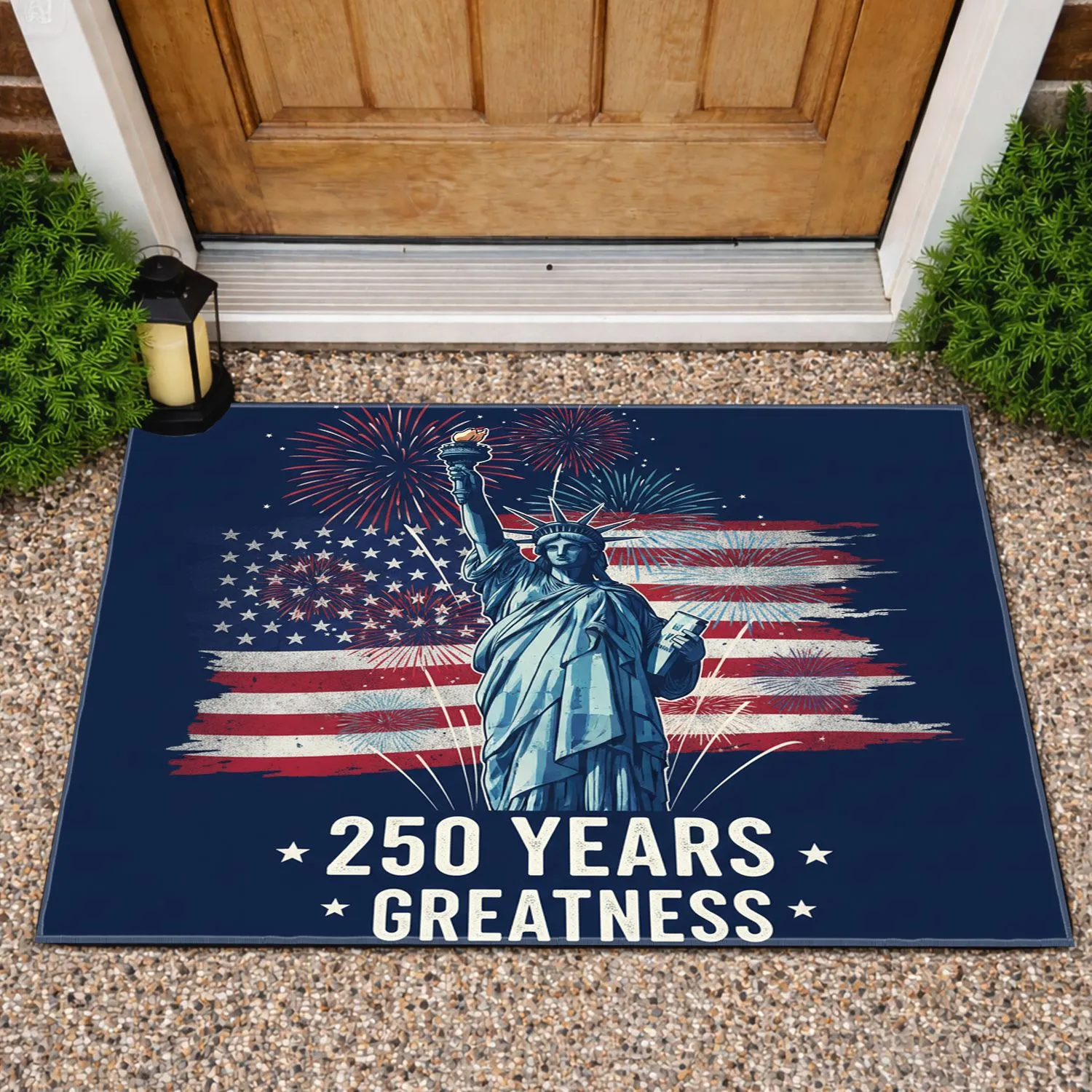 Statue of Liberty Distressed Flag 250 Years of Greatness - USA 250th Anniversary 1776-2026 Doormat - 1