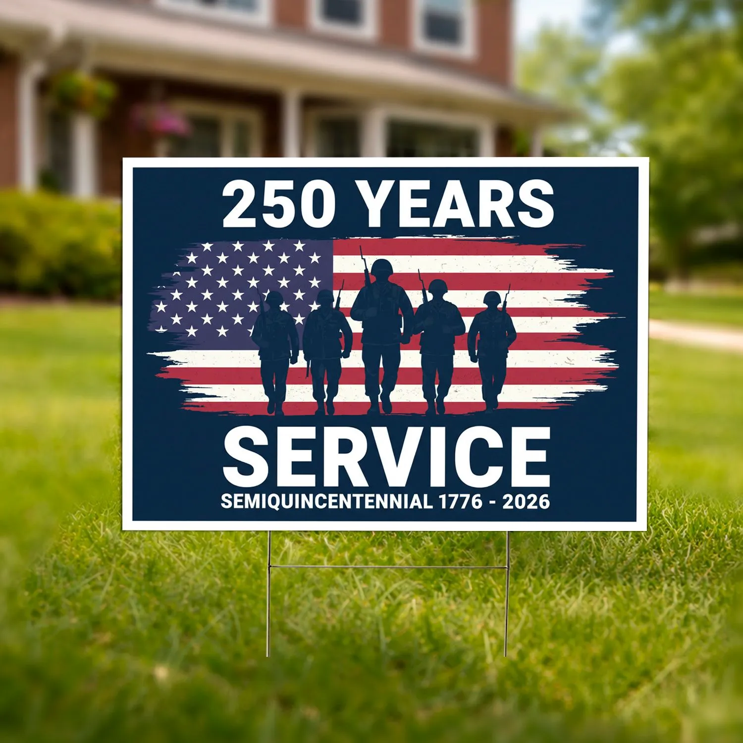 Distressed American Flag Military Soldiers 250 Years Service - USA 250th Anniversary 1776-2026 Yard Sign - 1