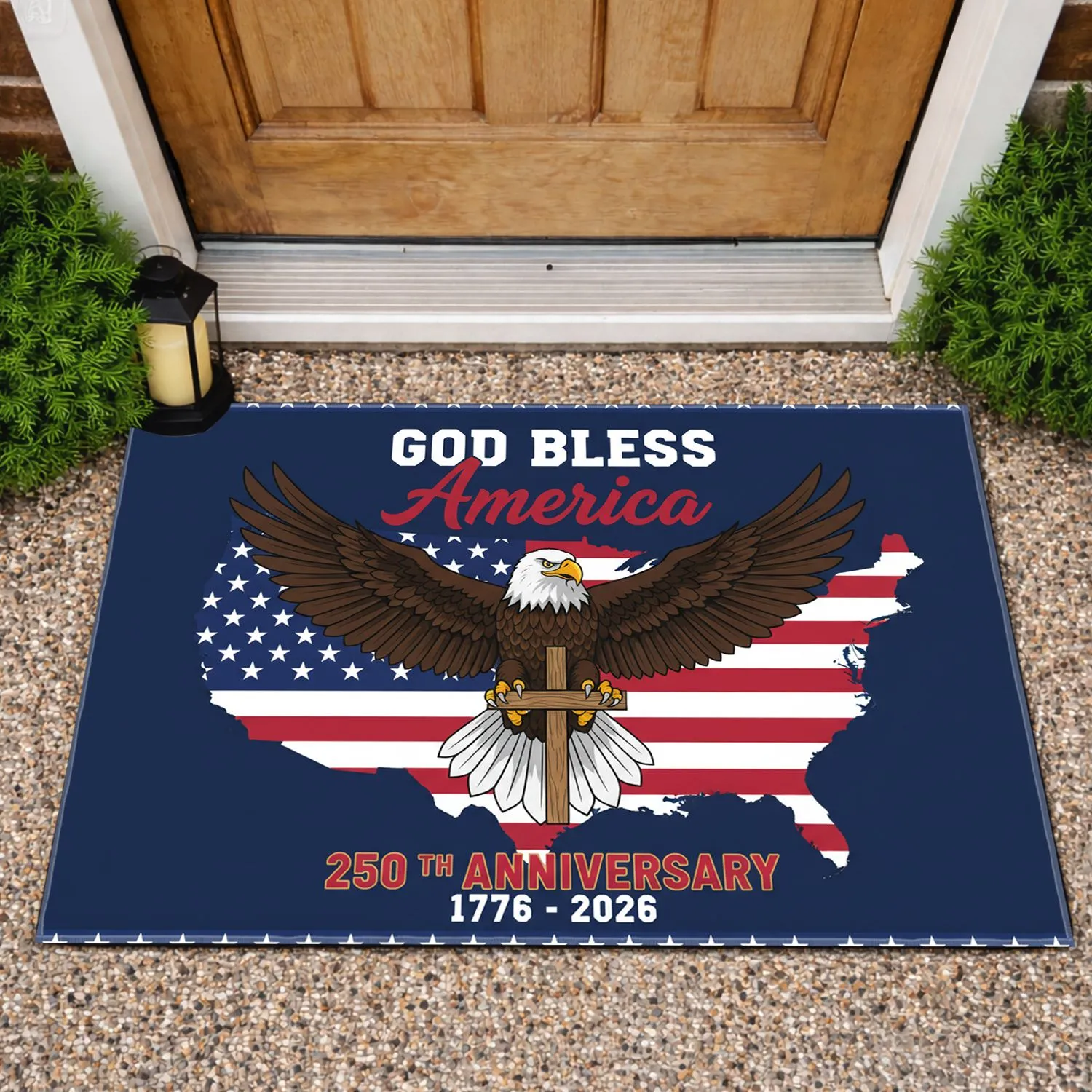 Bald Eagle American Flag 1776-2026 - USA 250th Anniversary Patriotic God Bless America Doormat - 1