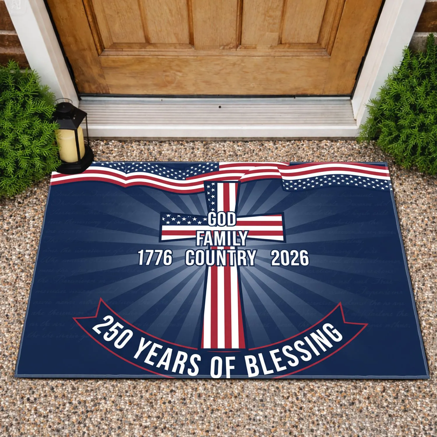 Christian Cross God Family Country American Flag 1776-2026 - USA 250th Anniversary Blessing Doormat - 1