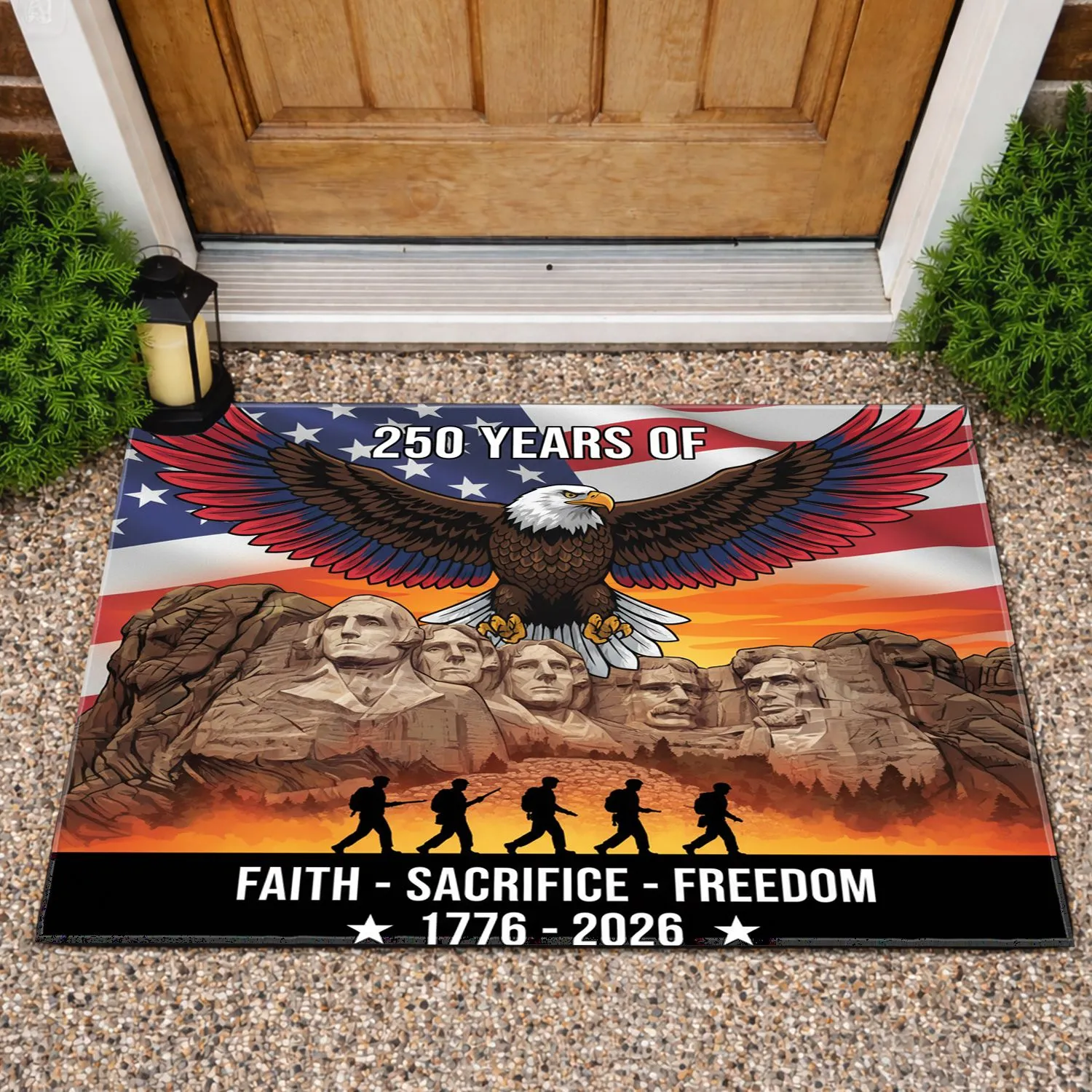 Bald Eagle American Flag Mount Rushmore 1776-2026 - USA 250th Anniversary Patriotic Freedom Doormat - 1